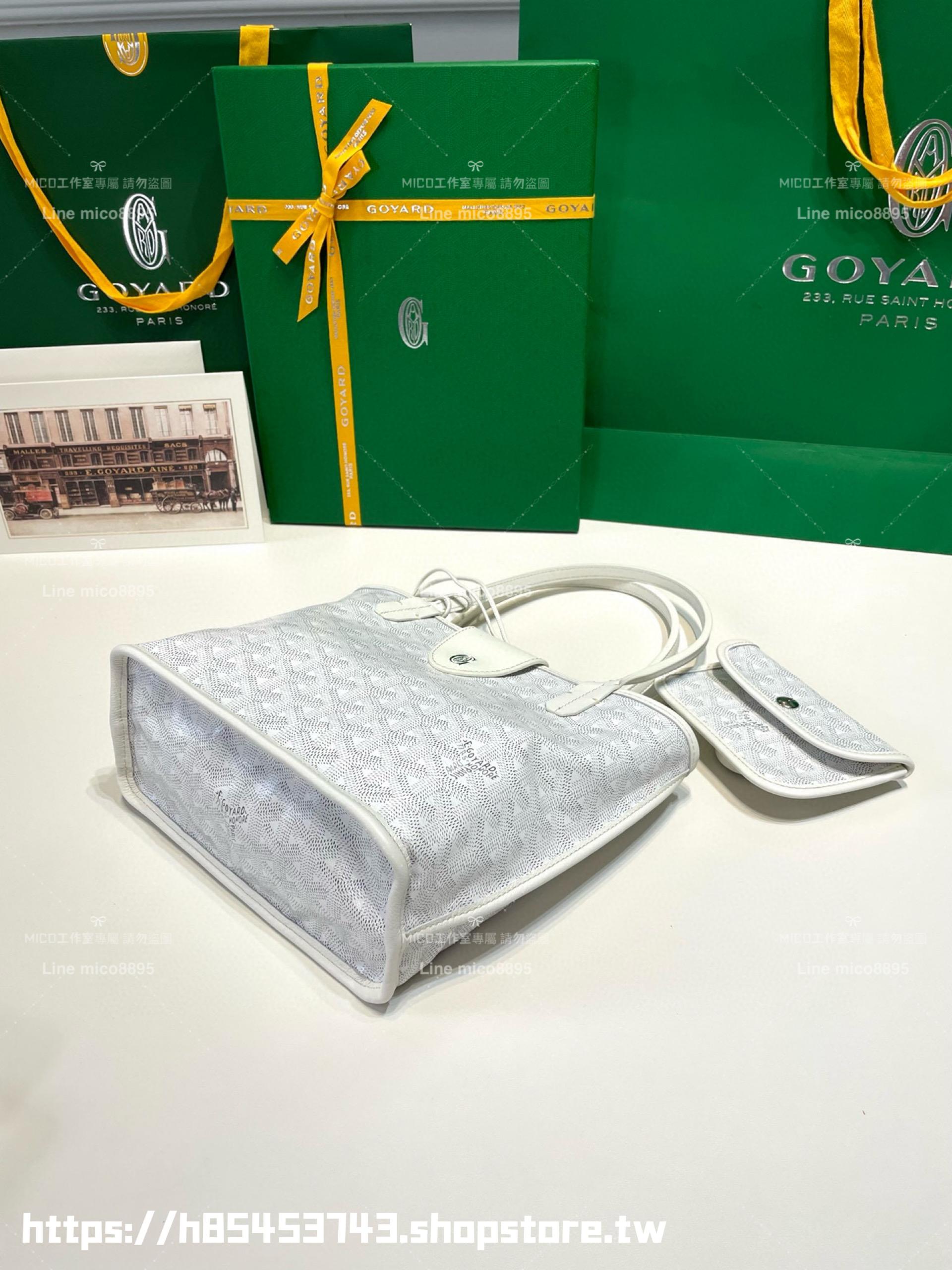 GOYARD 白色雙面tote mini Anjou (附包釦) 帆布及皮革雙面可用迷你手提包 20cm