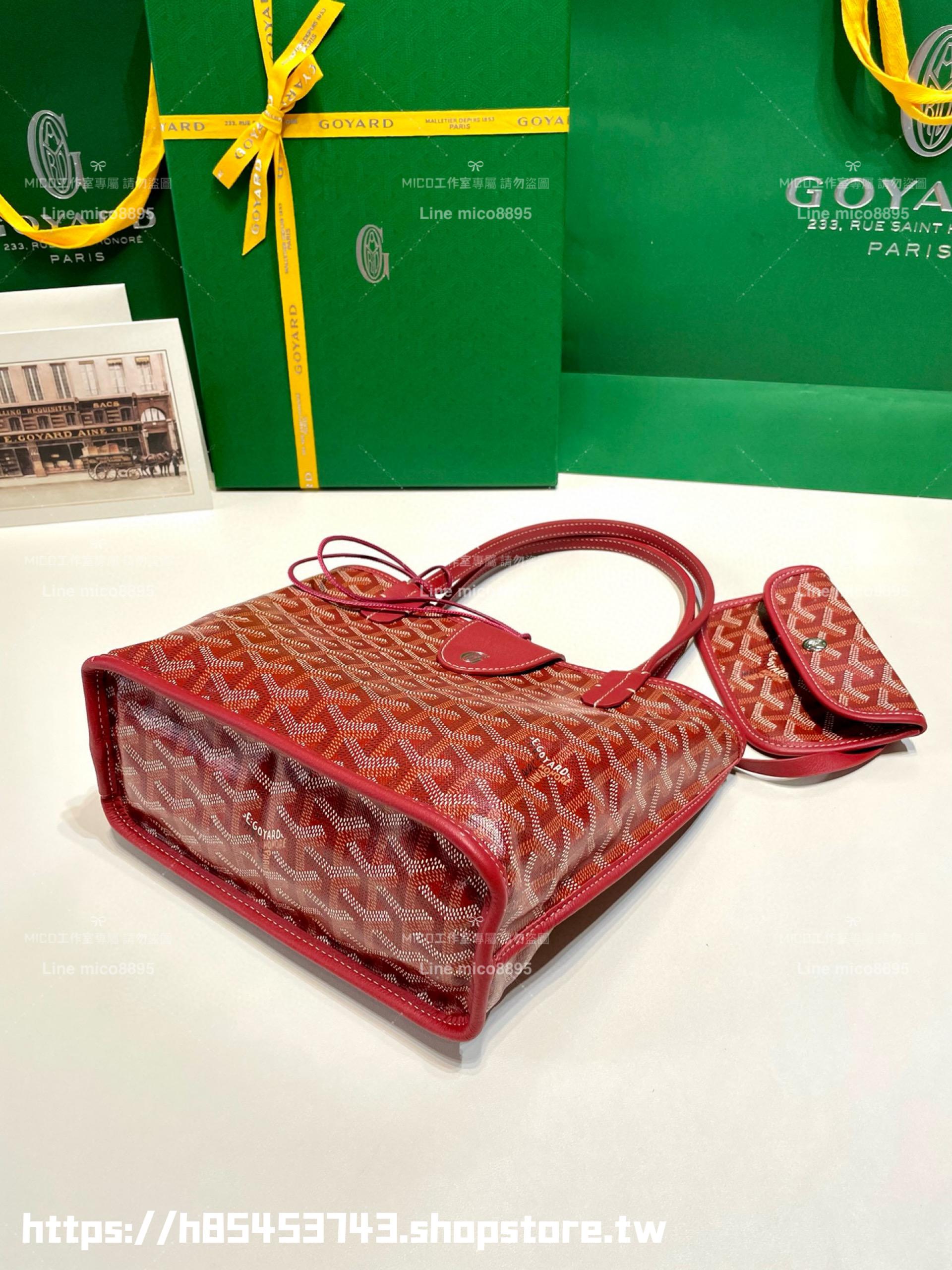 GOYARD 紅色雙面tote mini Anjou (附包釦) 帆布及皮革雙面可用迷你手提包 20cm