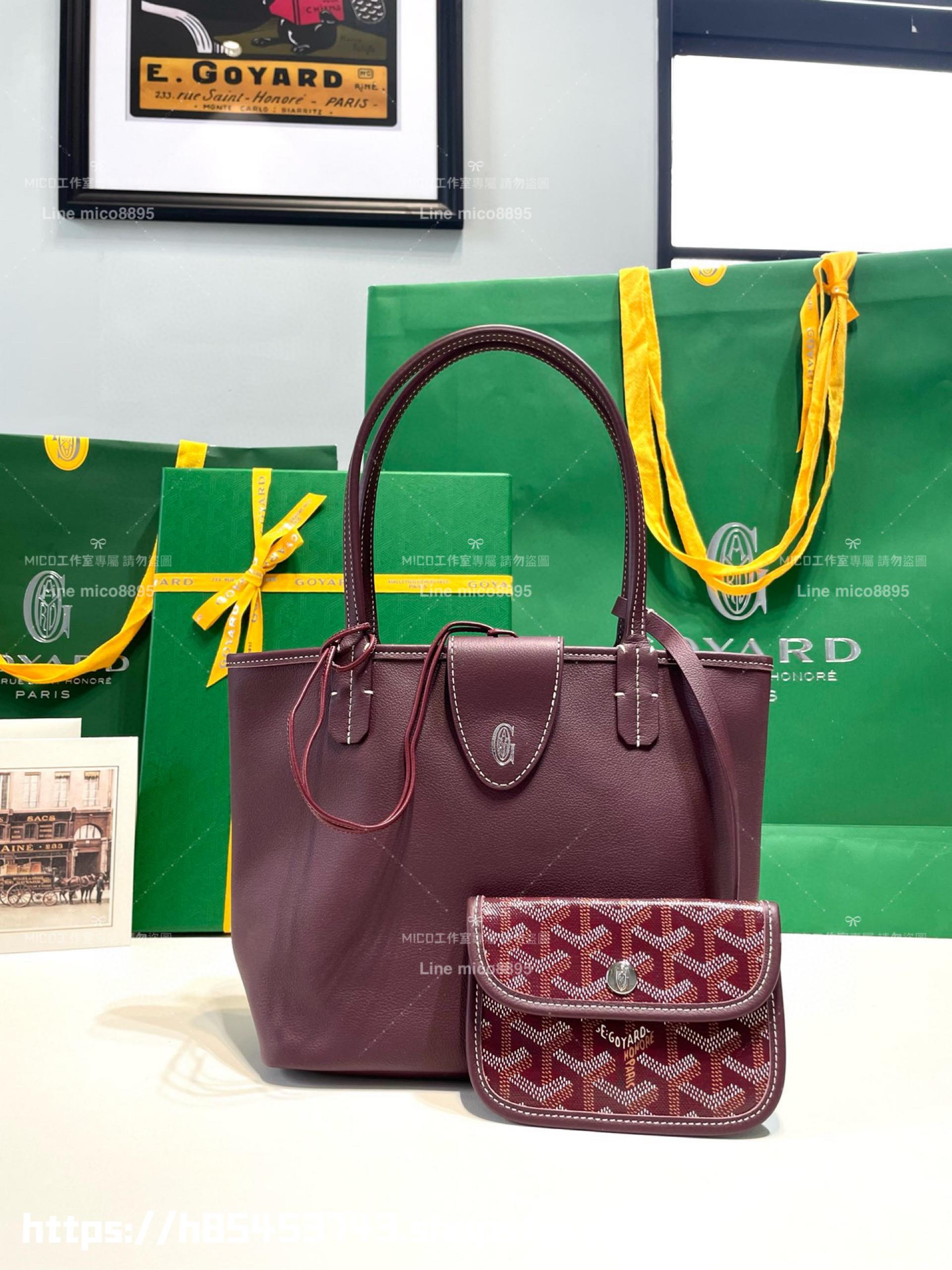 GOYARD 酒紅色雙面tote mini Anjou (附包釦) 帆布及皮革雙面可用迷你手提包 20cm