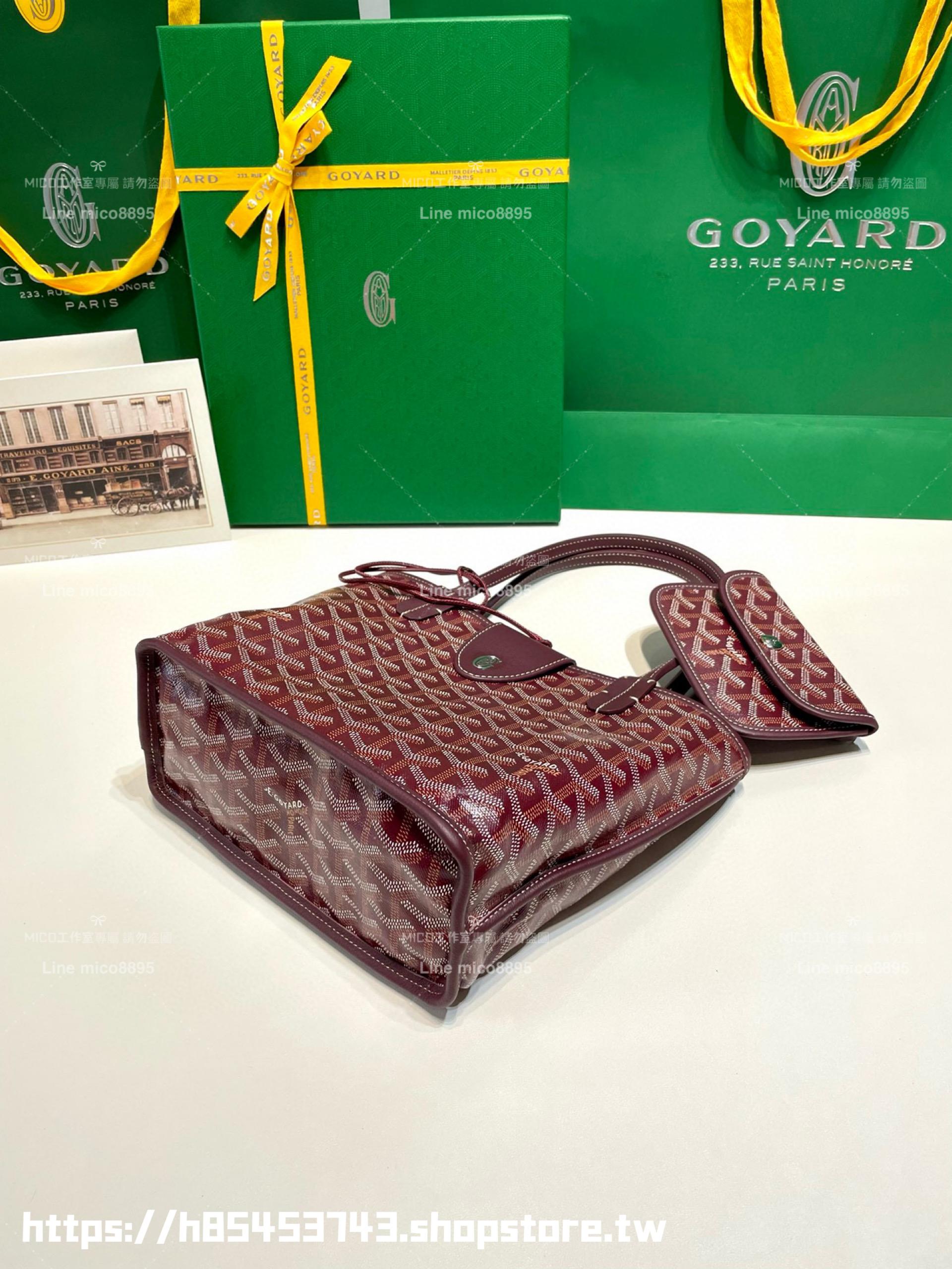 GOYARD 酒紅色雙面tote mini Anjou (附包釦) 帆布及皮革雙面可用迷你手提包 20cm