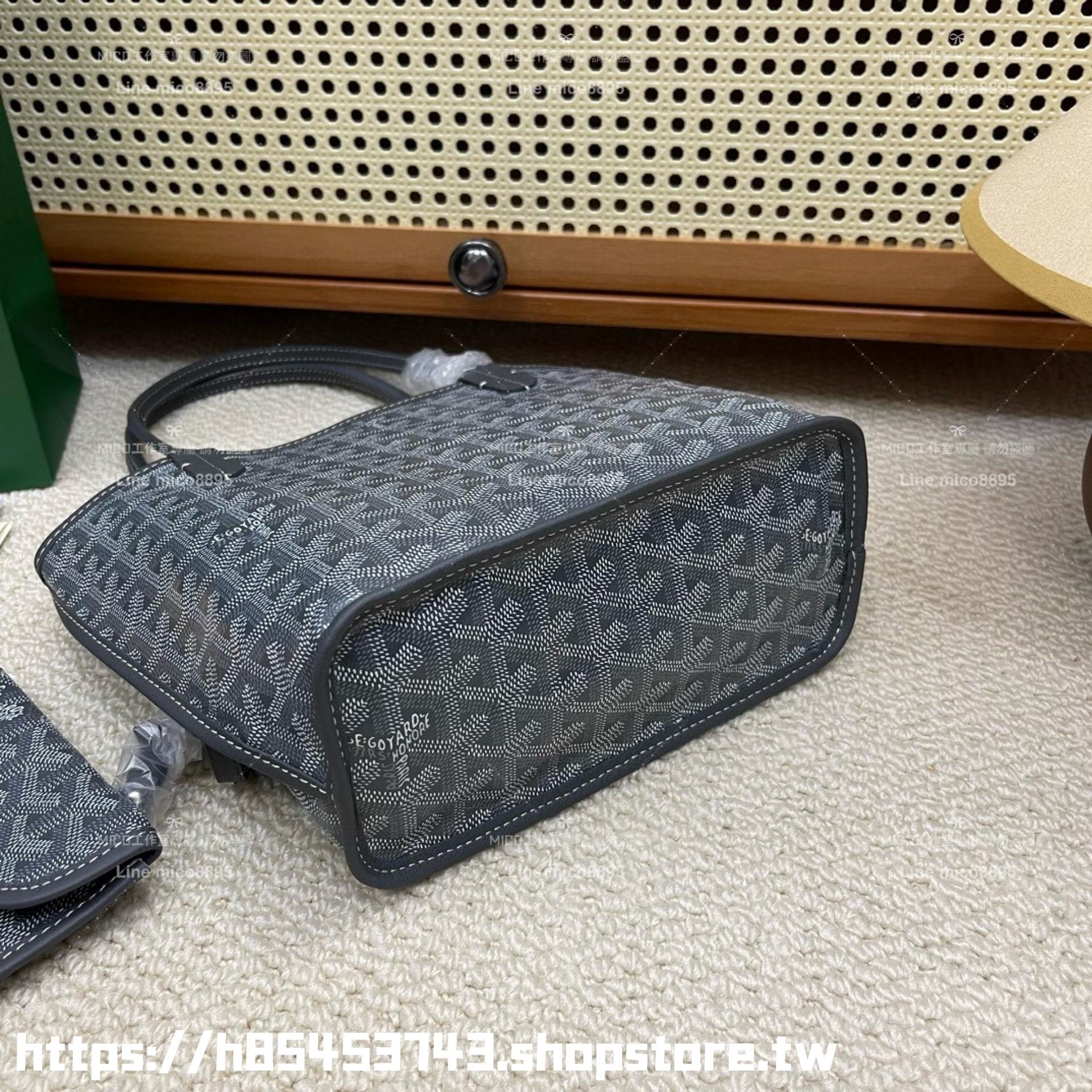 GOYARD 灰色雙面可用 tote Anjou mini bag 帆布及皮革雙面可用迷你手提包 20cm