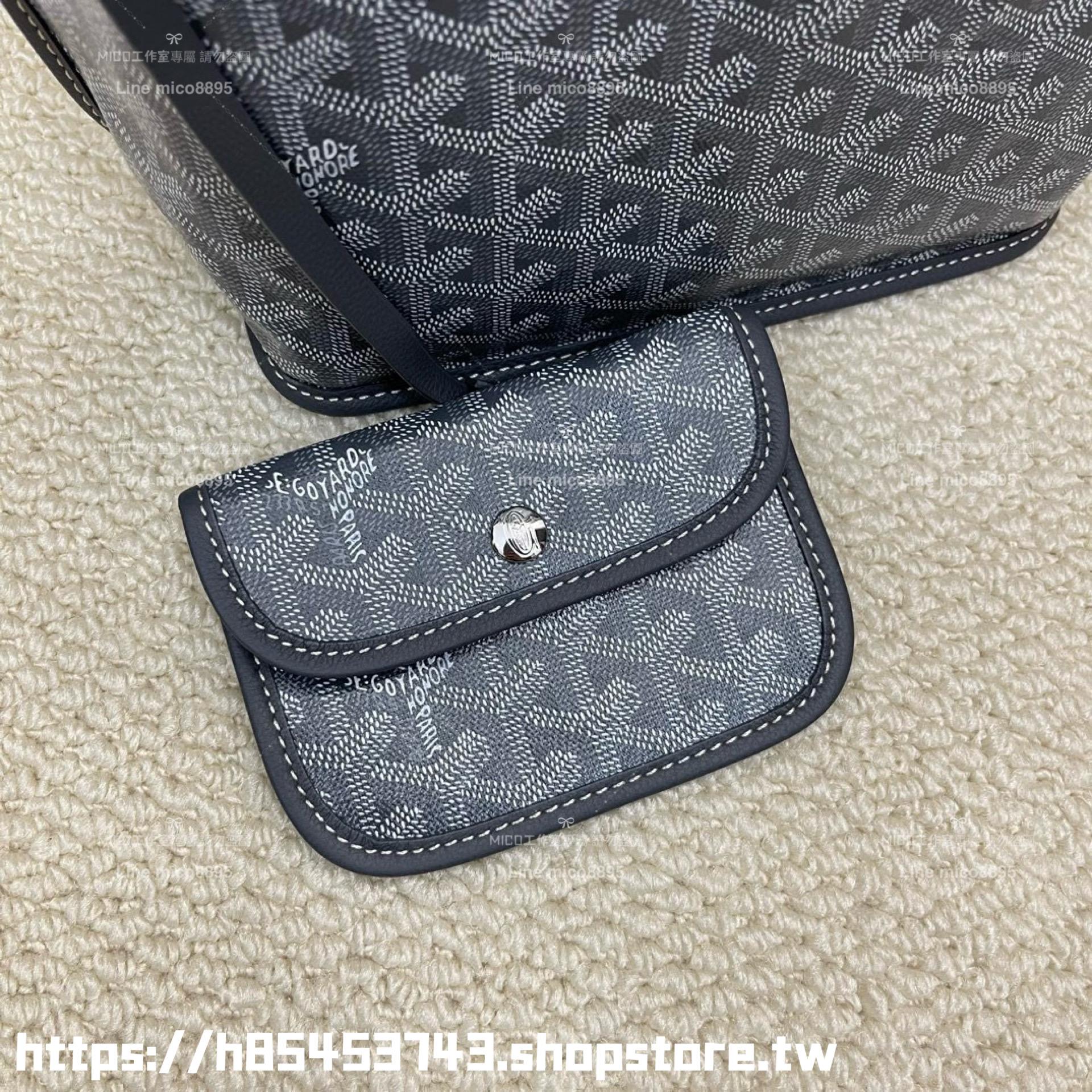 GOYARD 灰色雙面可用 tote Anjou mini bag 帆布及皮革雙面可用迷你手提包 20cm