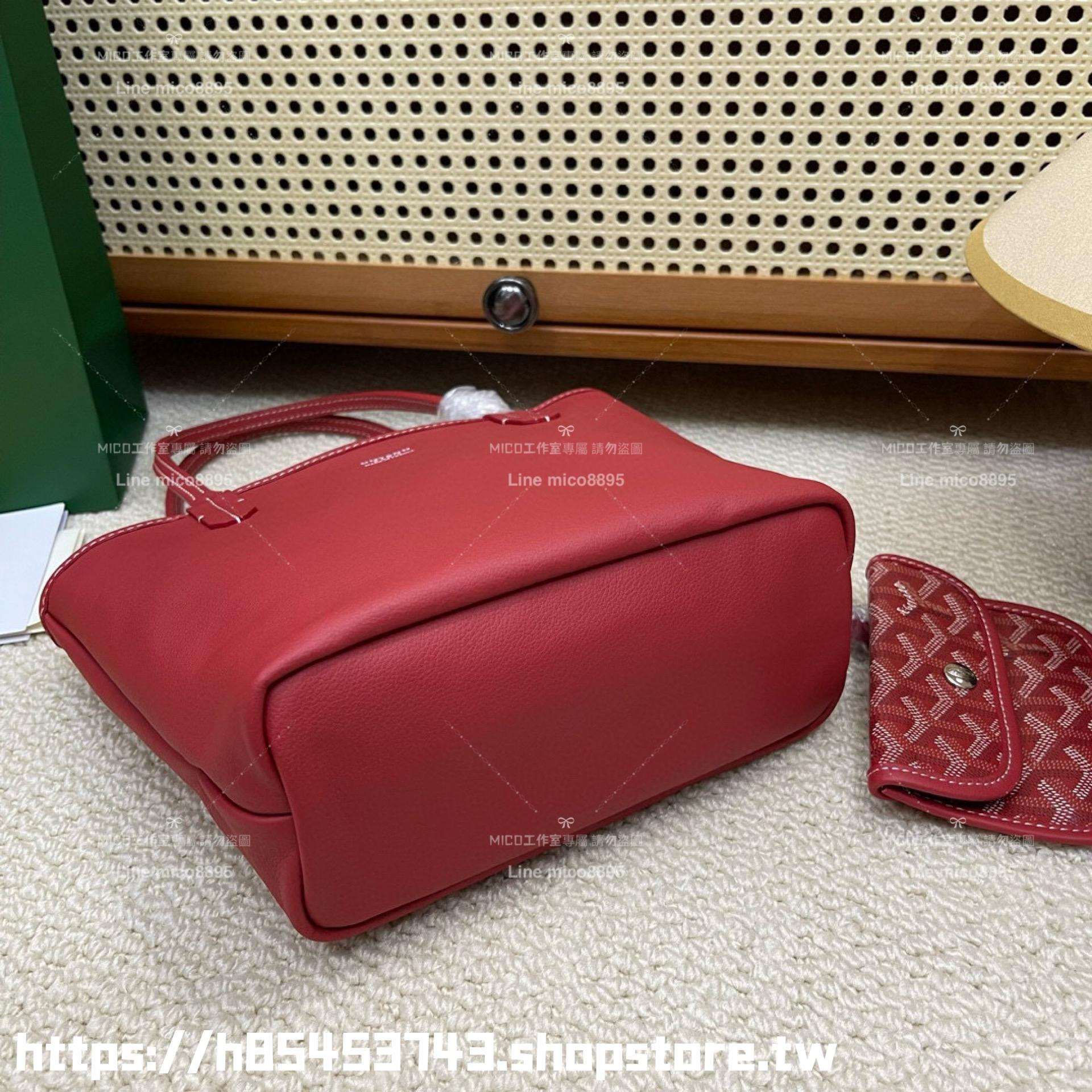 GOYARD 蕃茄紅 雙面可用 tote Anjou mini bag 帆布及皮革雙面可用迷你手提包 20cm