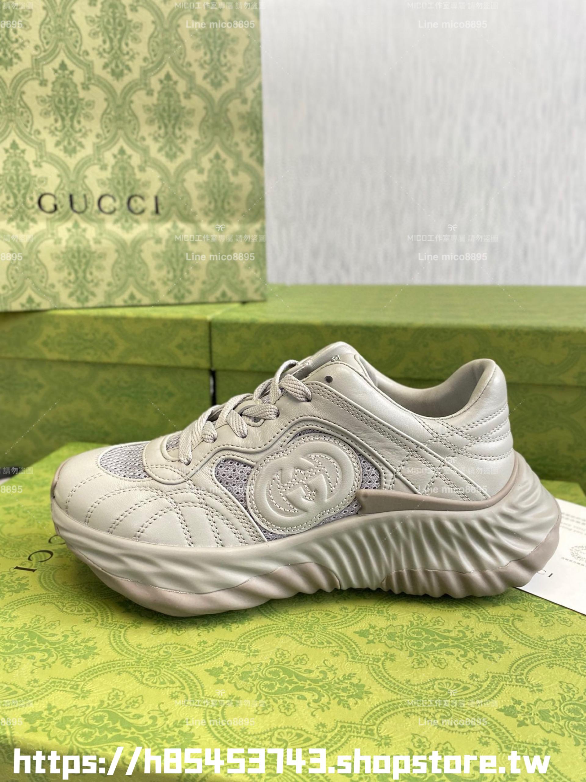 GUCCI 情侶款 Ripple系列 灰色厚底波浪老爹鞋 35-44