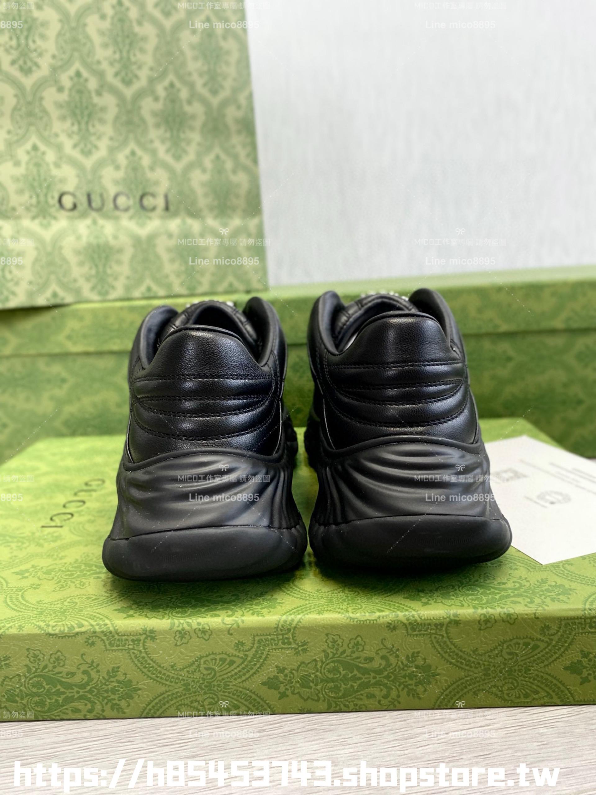 GUCCI 情侶款 Ripple系列 全黑色厚底波浪老爹鞋 35-44