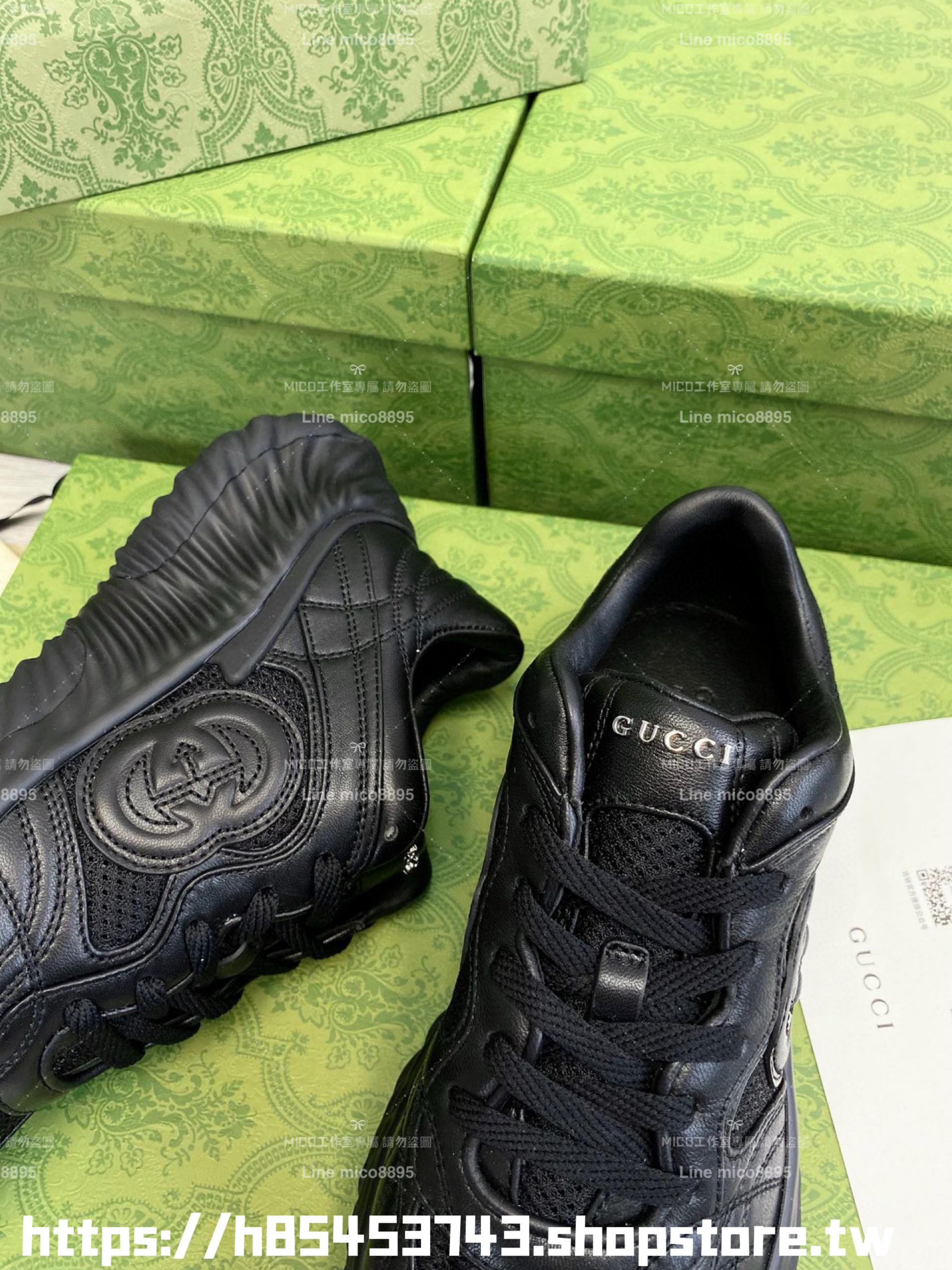 GUCCI 情侶款 Ripple系列 全黑色厚底波浪老爹鞋 35-44