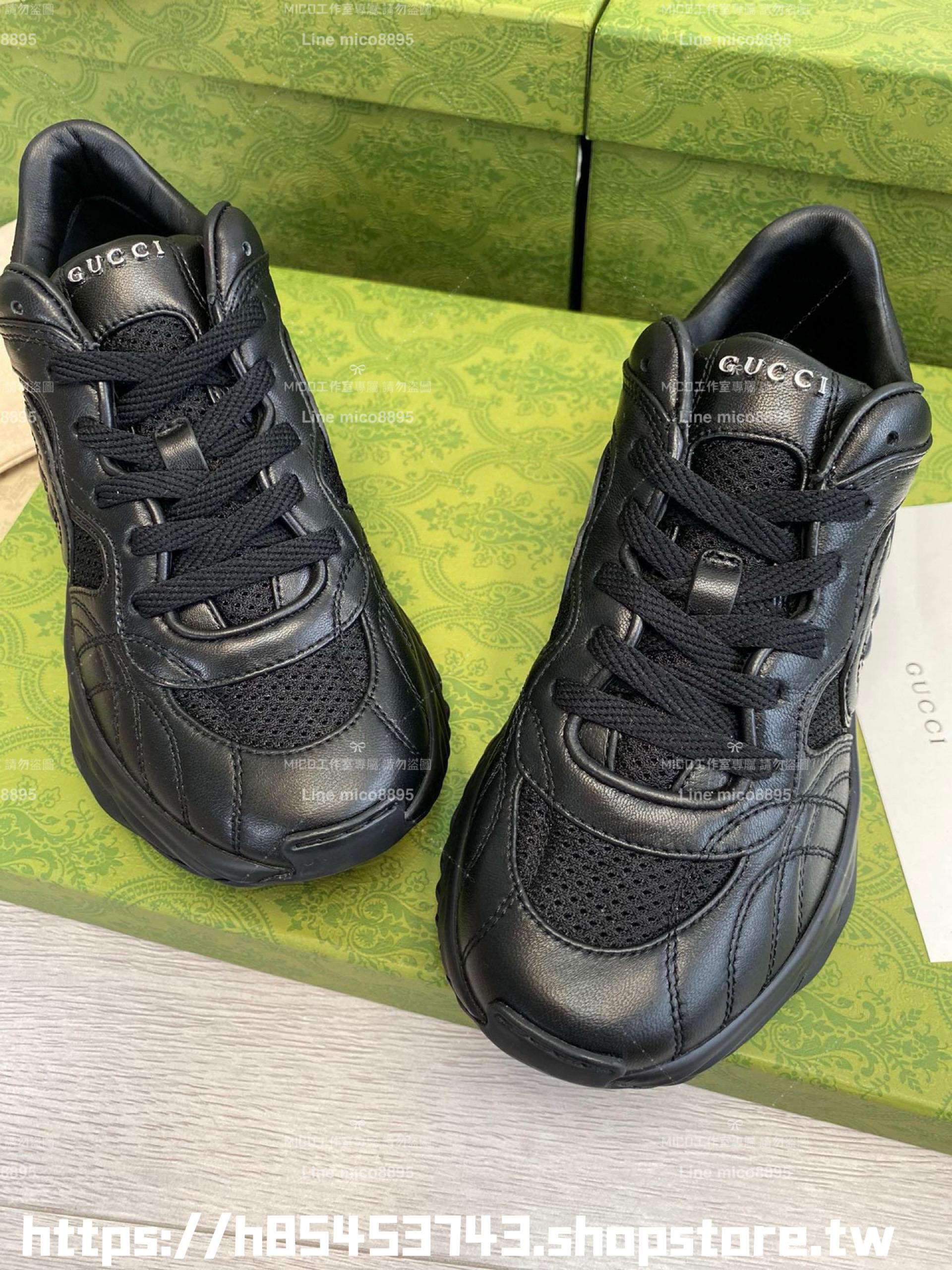 GUCCI 情侶款 Ripple系列 全黑色厚底波浪老爹鞋 35-44