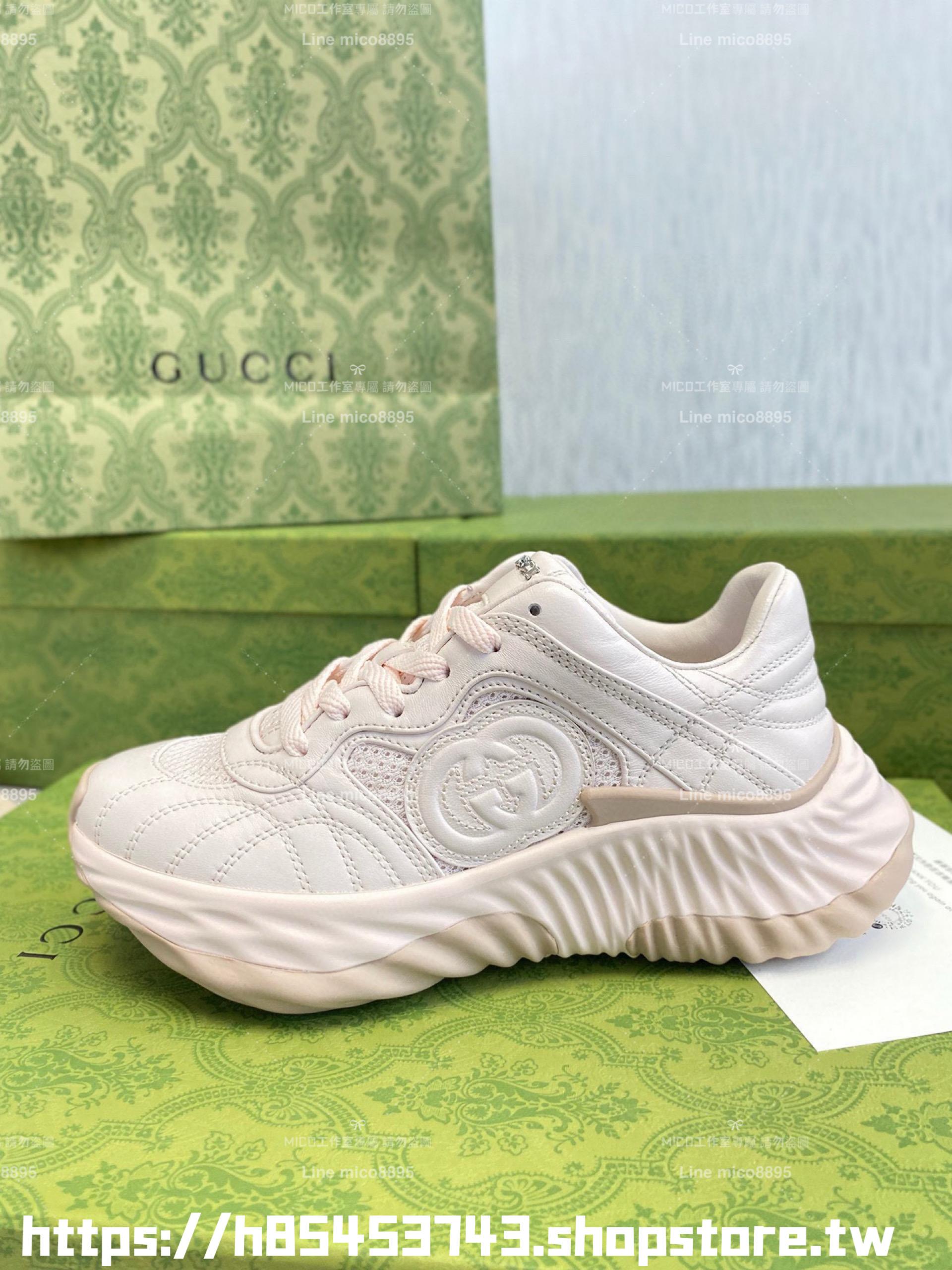 GUCCI 情侶款 Ripple系列 粉色厚底波浪老爹鞋 35-44