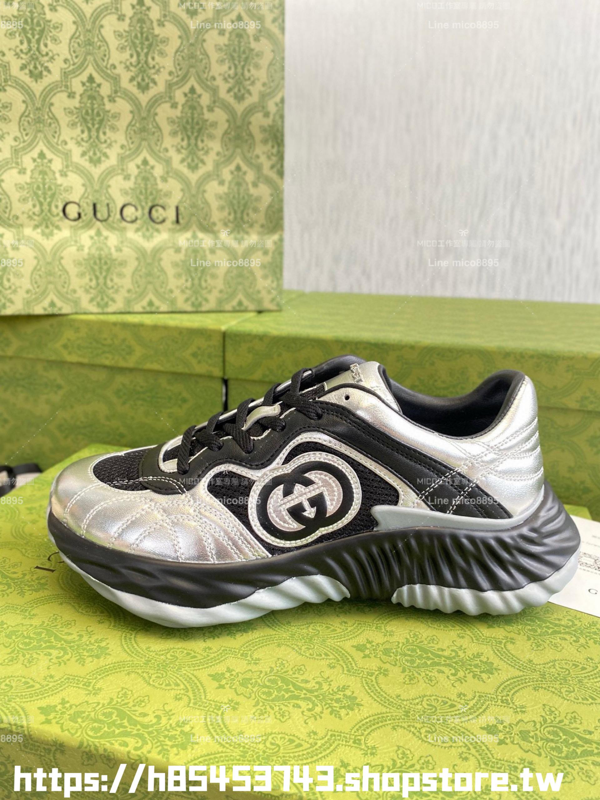 GUCCI 情侶款 Ripple系列 銀色厚底波浪老爹鞋 35-44