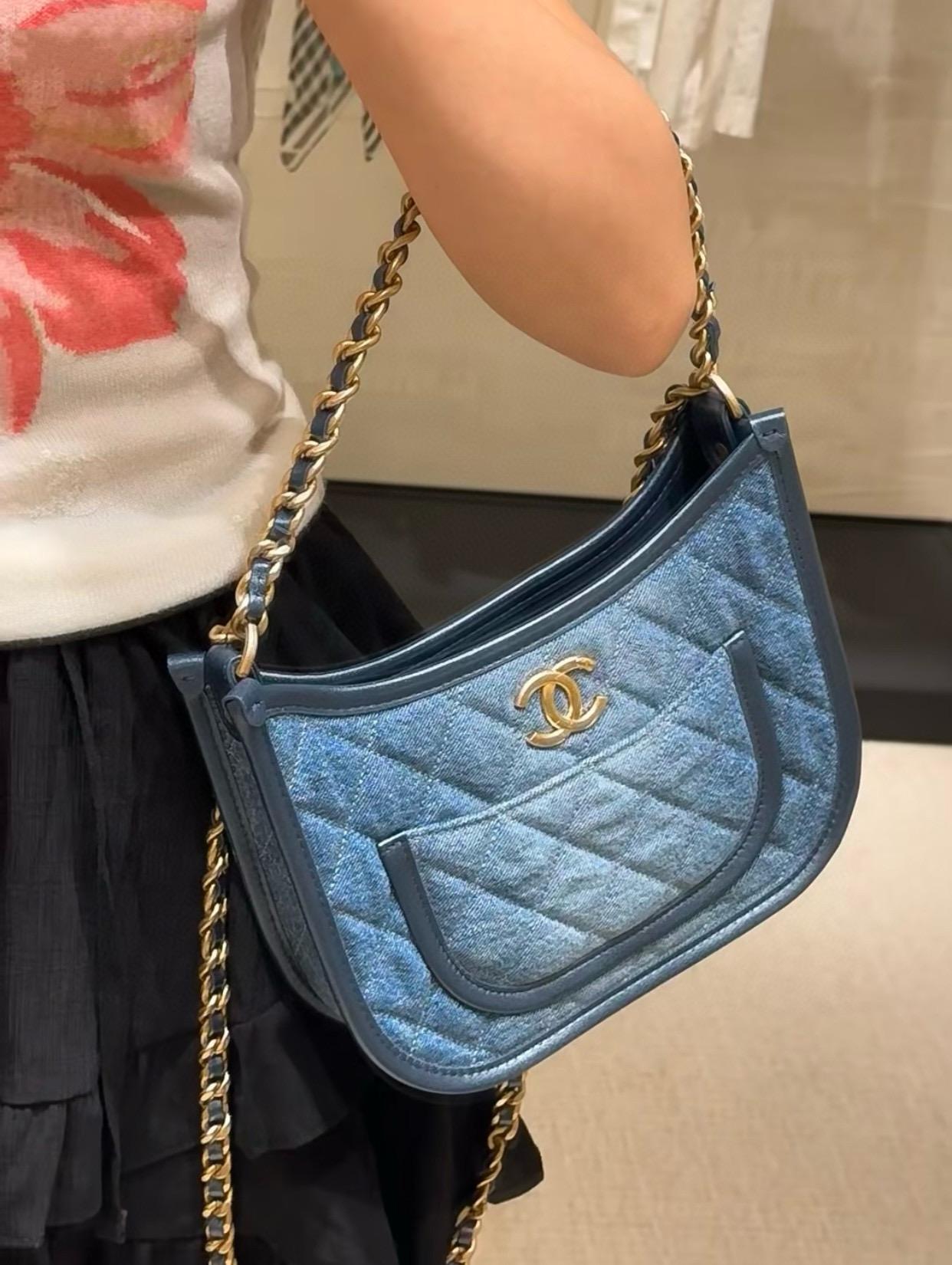 CHANEL 香奈兒 24s 丹寧牛仔 復古嬉皮包 HOBO包 小號24cm