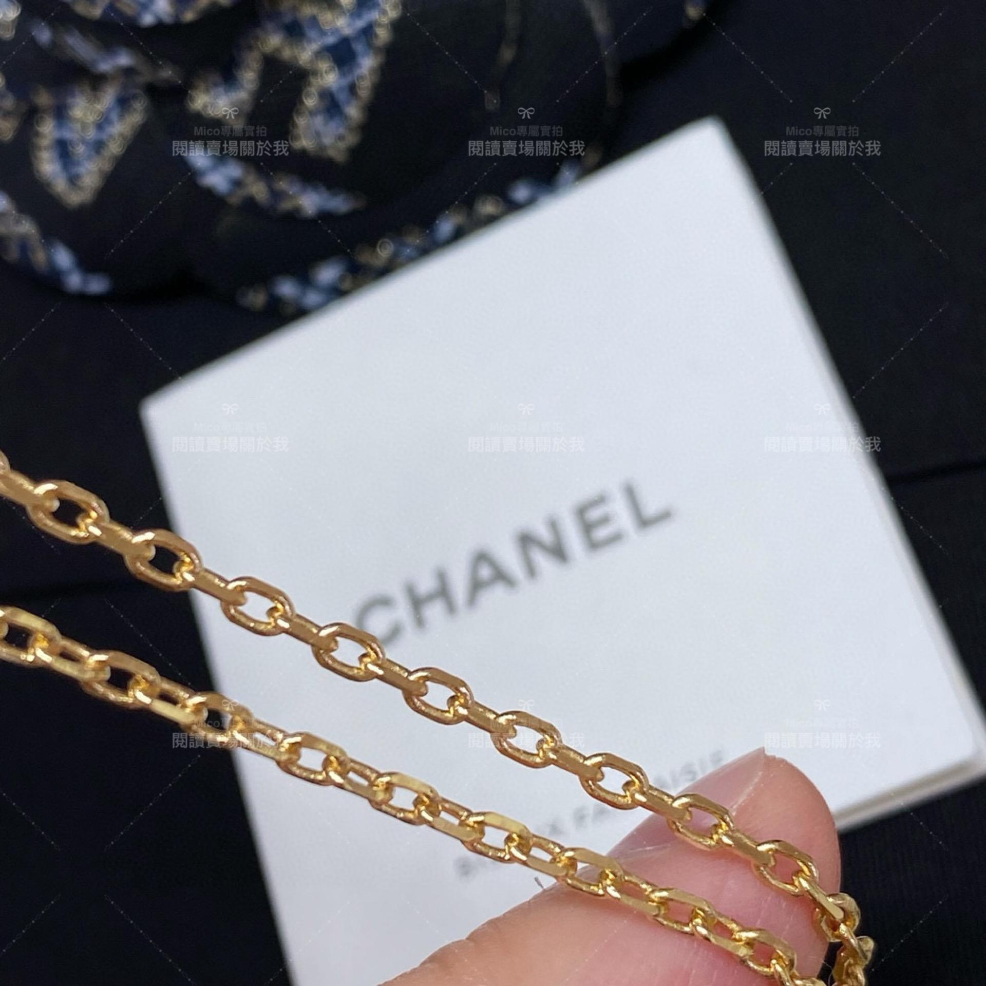 CHANEL 雙c鏤空字母拼接水鑽不規則項鍊