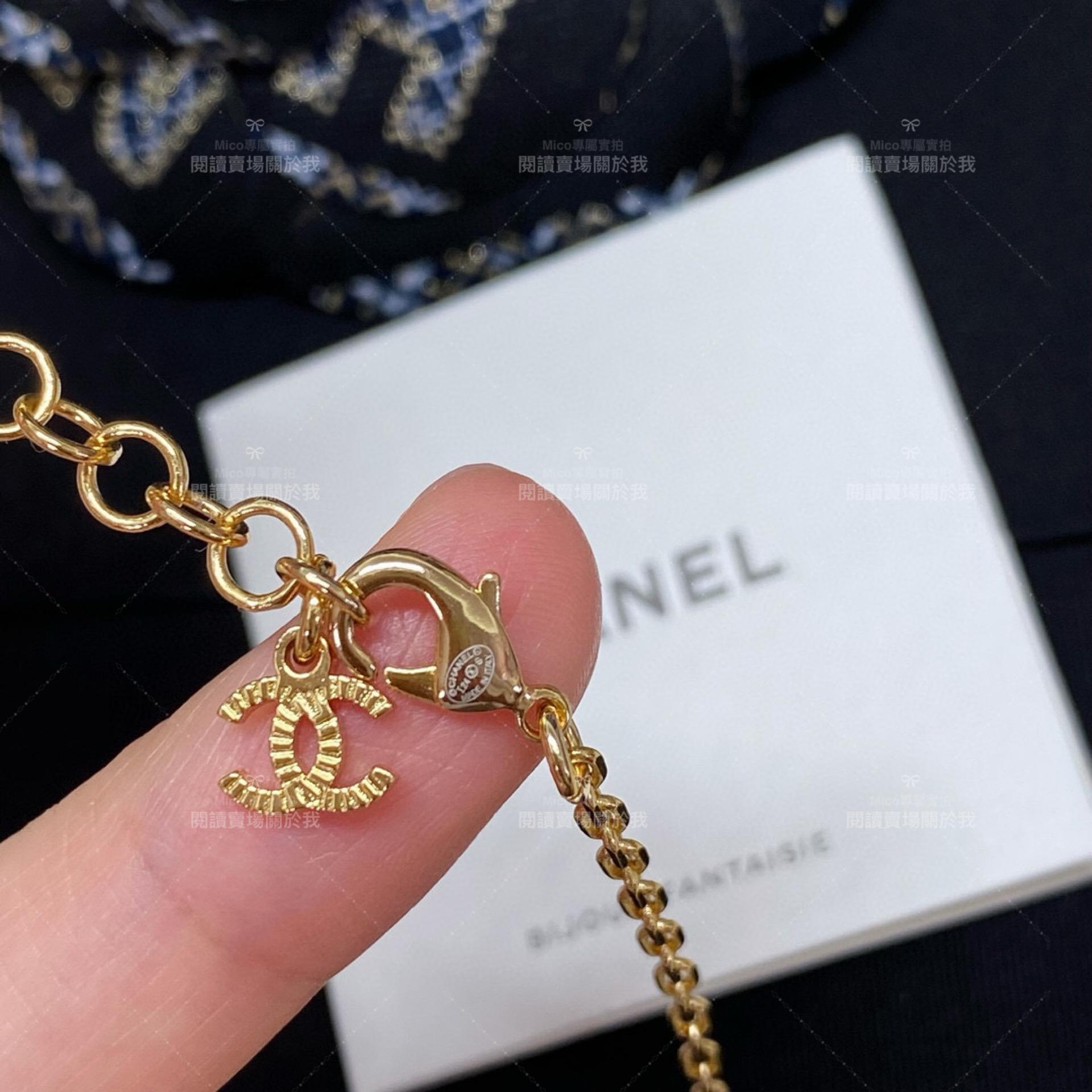 CHANEL 雙c鏤空字母拼接水鑽不規則項鍊