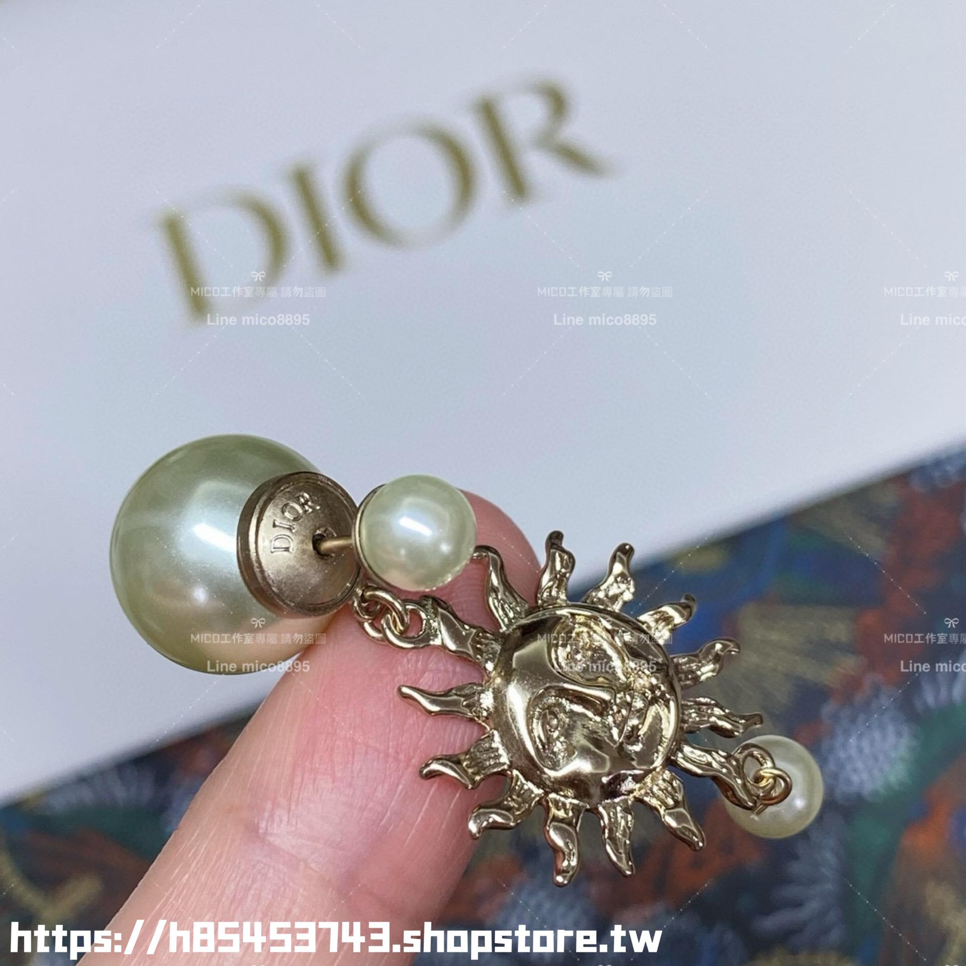 DIOR 前後珍珠 太陽造型耳環/耳釘