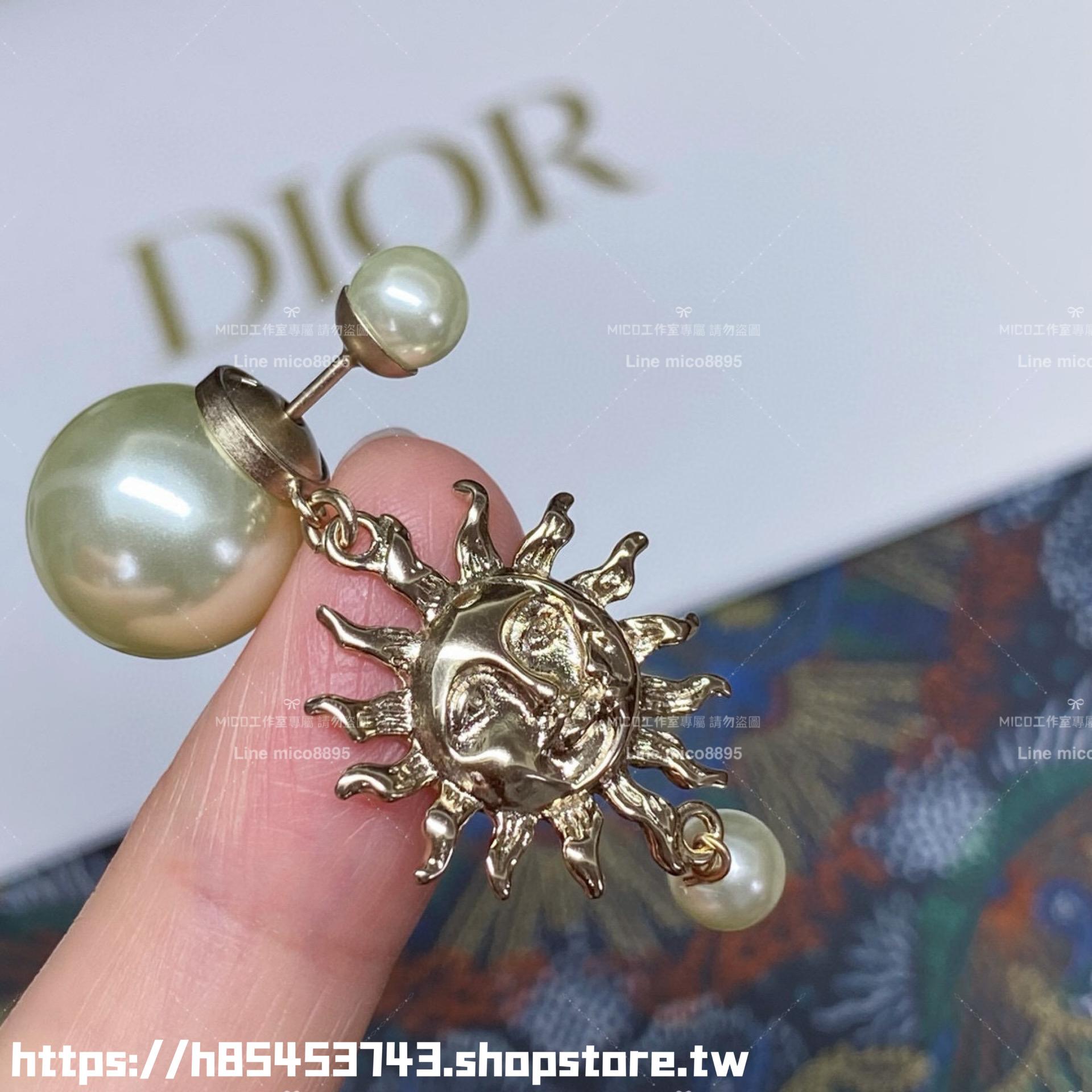 DIOR 前後珍珠 太陽造型耳環/耳釘