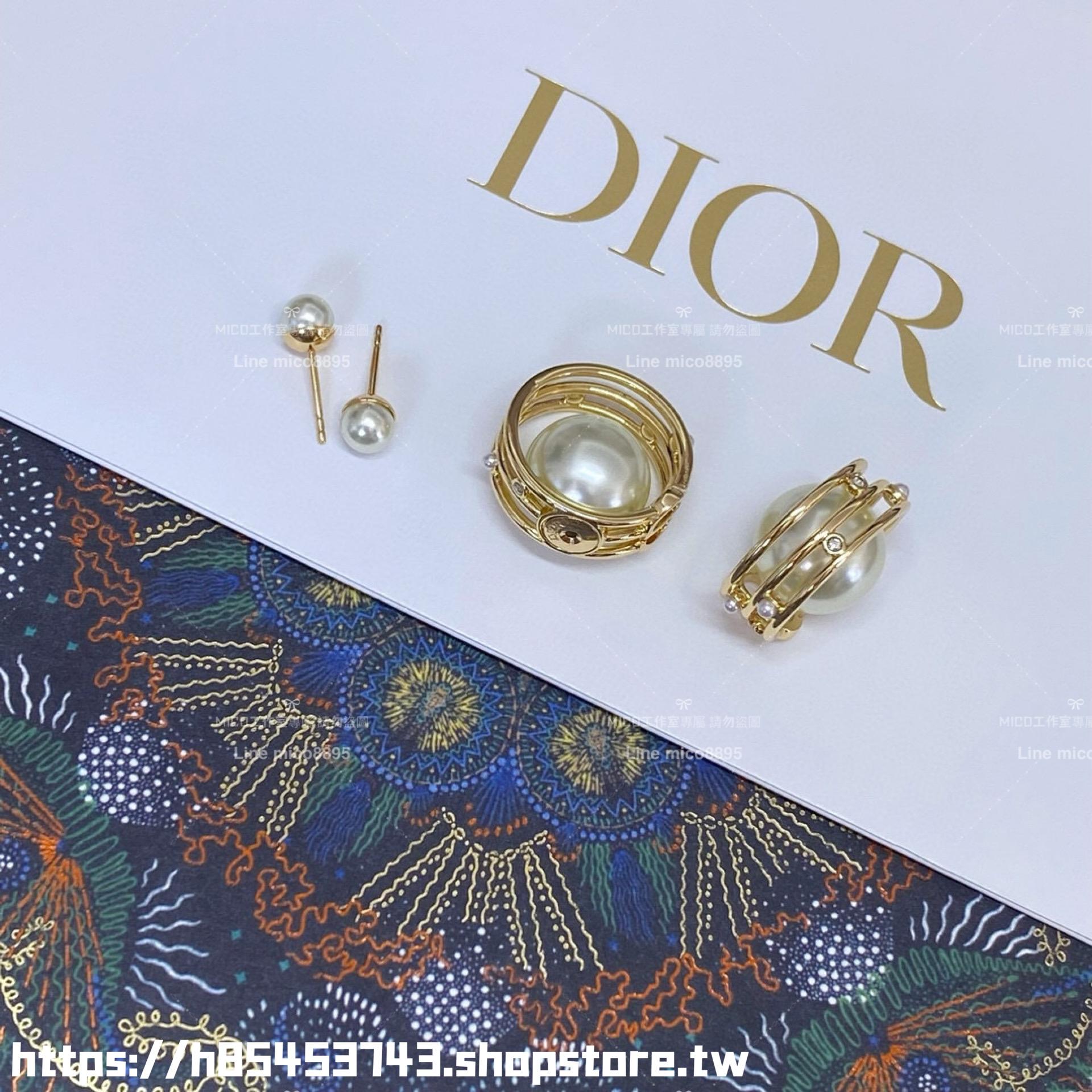 DIOR 金色鏤空線條設計前後珍珠耳環/耳釘