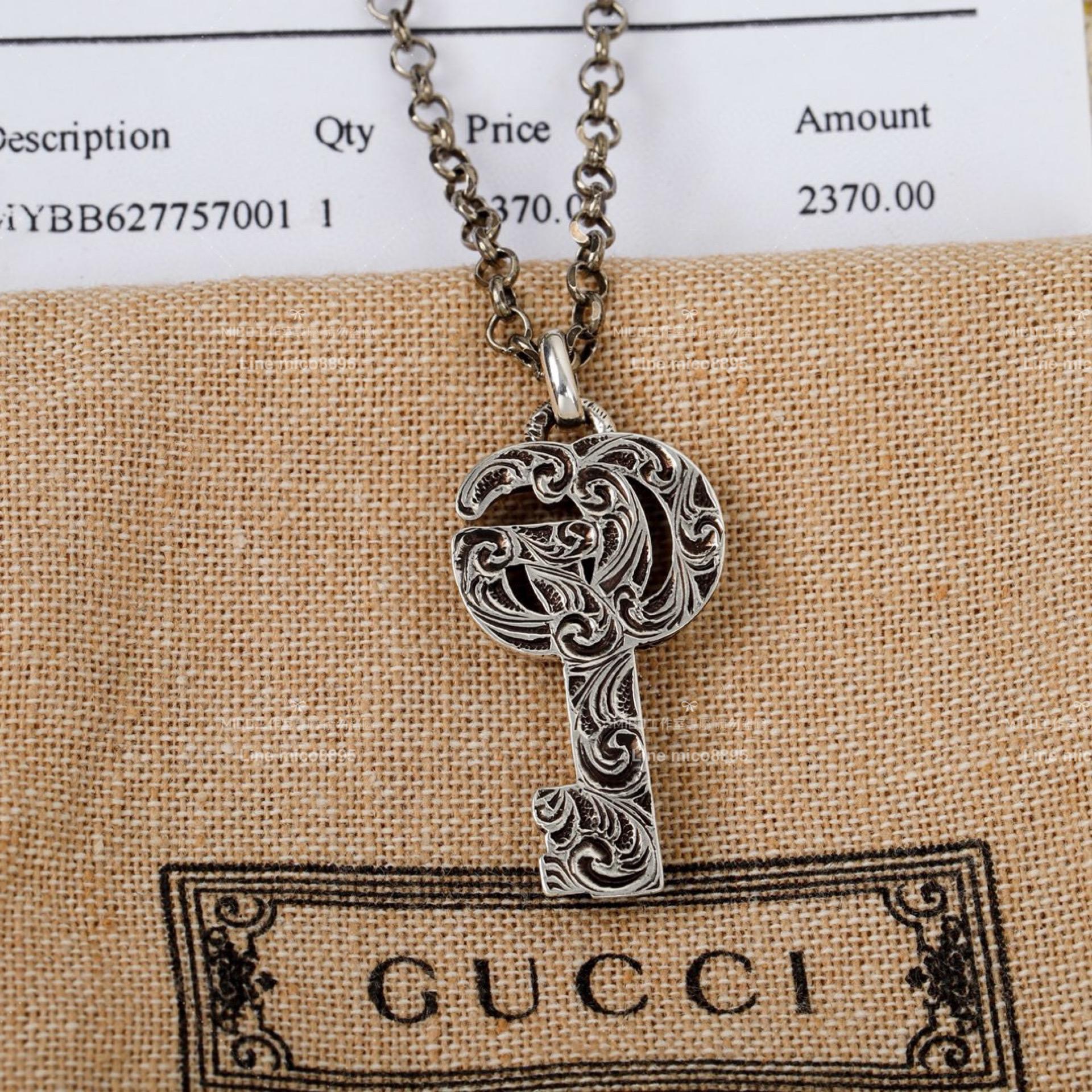 GUCCI 雙G做舊效果銀飾項鍊 男女同款