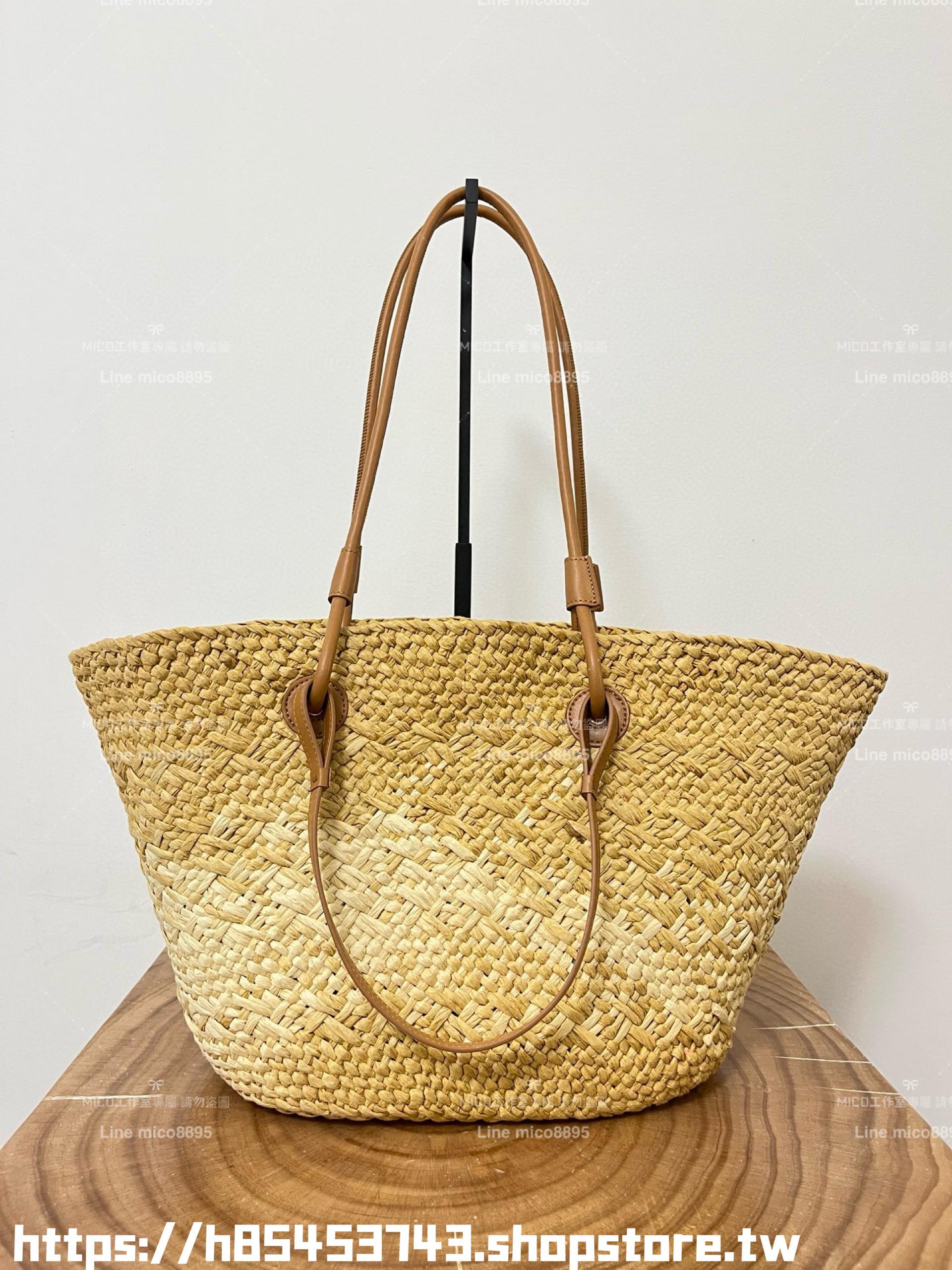 Loewe 草編包大號 焦糖色 大號伊拉卡棕櫚纖維和牛皮革 Anagram basket bag in iraca palm and calfskin手袋 尺寸：46CM～24CM～15CM