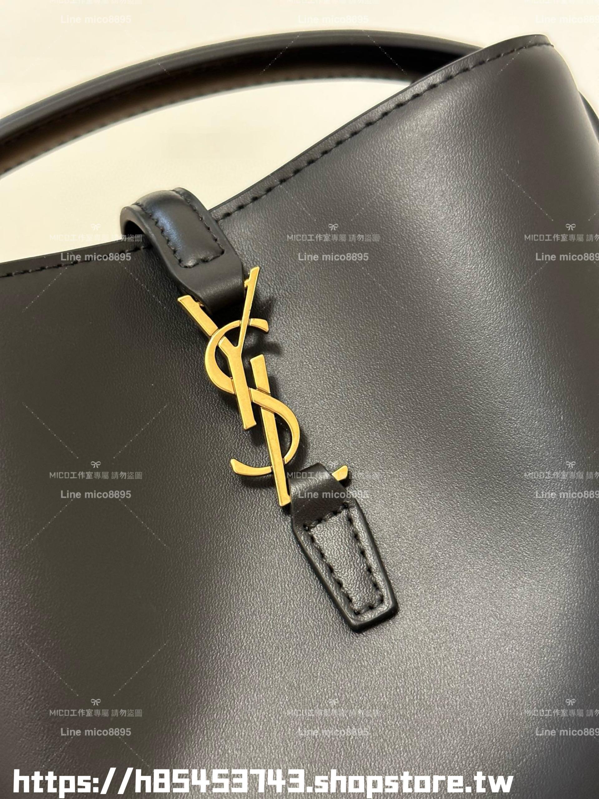 YSL /LE37 迷你款手提肩背水桶包 黑色小牛皮/真皮 15cm