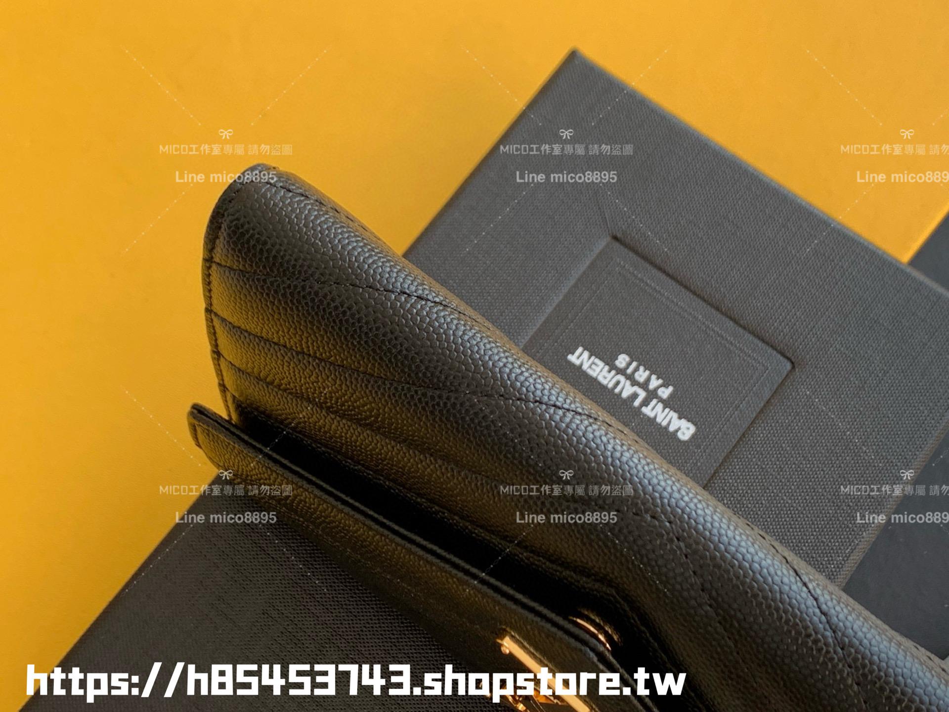 YSL 黑色/金釦 SAINT LAURENT Monogram 皮革 信封式 扣式 皮夾 長夾 LARGE CASSANDRE FLAP 錢包