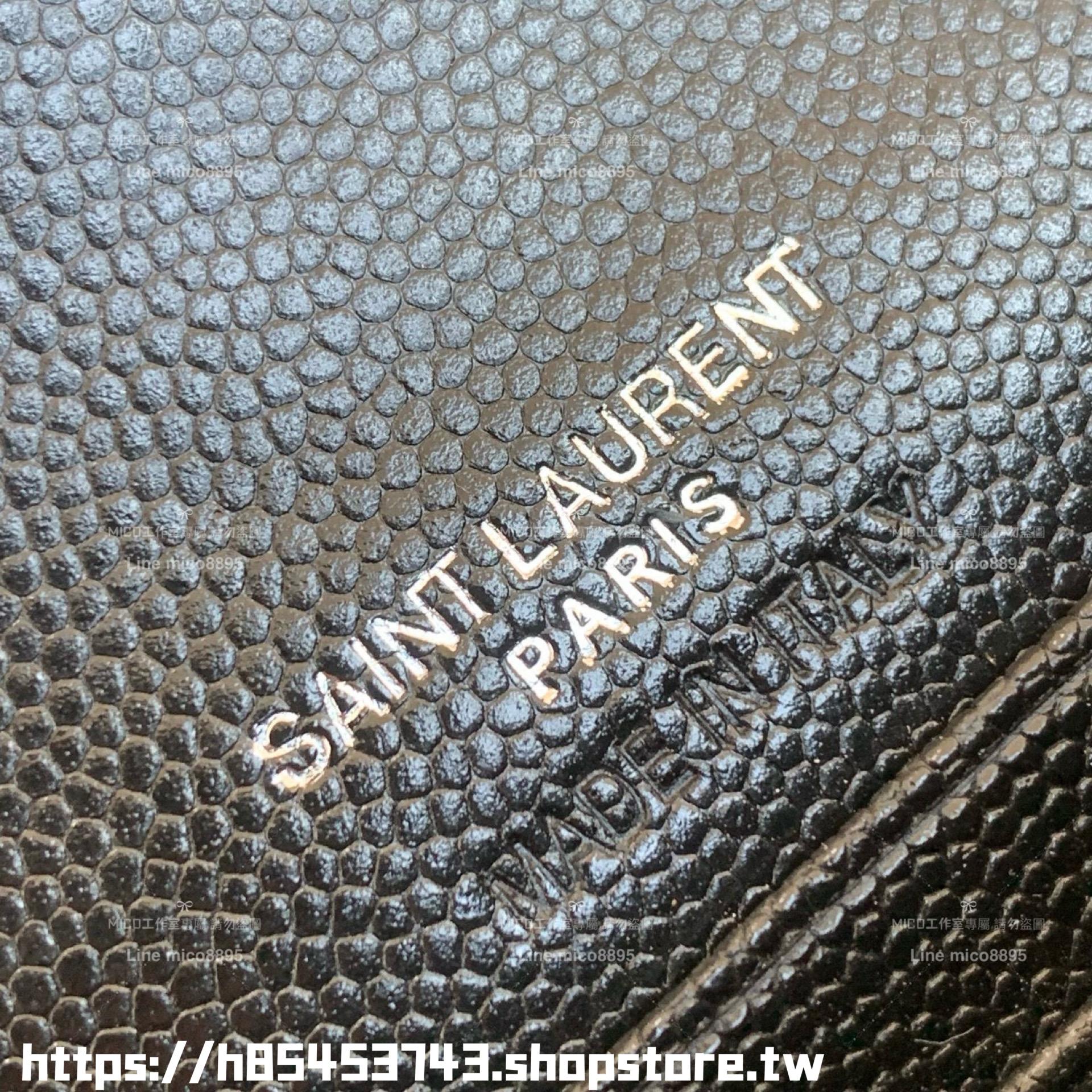 YSL Saint Laurent ALL Black  MIX MATELASSE 魚子醬牛皮翻蓋短夾/卡包/零錢包