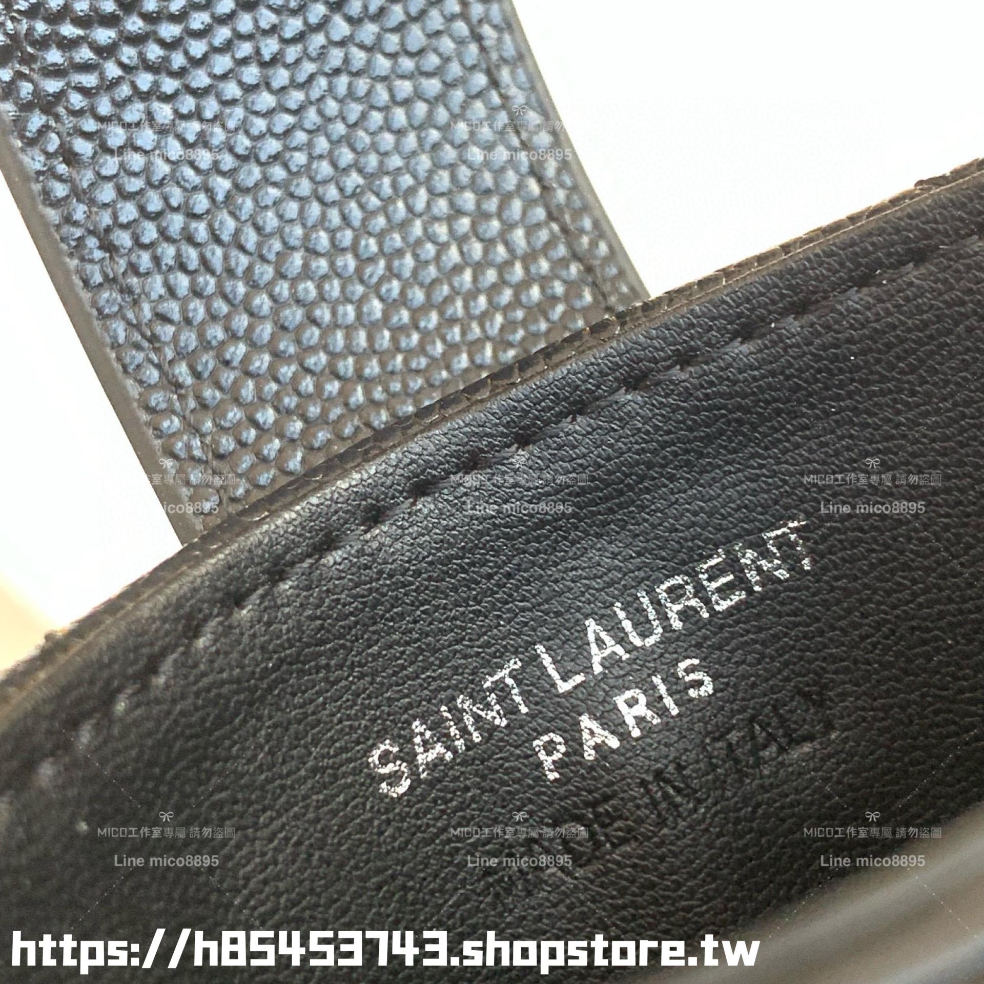 YSL 聖羅蘭Saint Laurent Allblack 魚子醬牛皮 風琴式卡包/小包