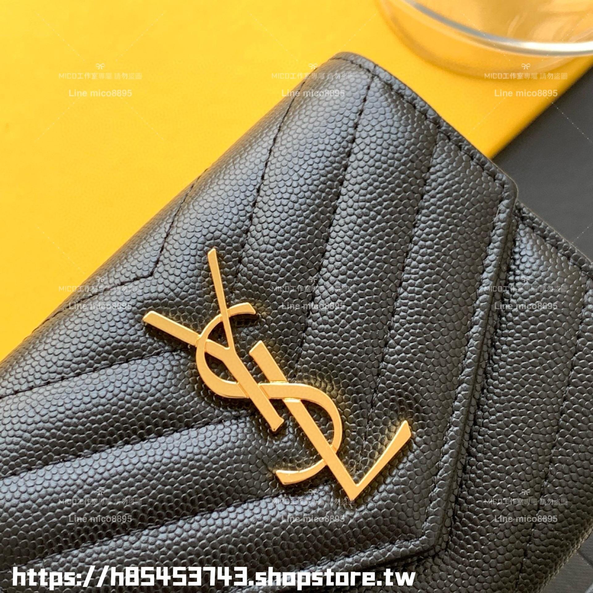 YSL 聖羅蘭Saint Laurent 黑金 CASSANDRE MATELASSÉ粒面壓紋皮革小型三摺錢包 短夾