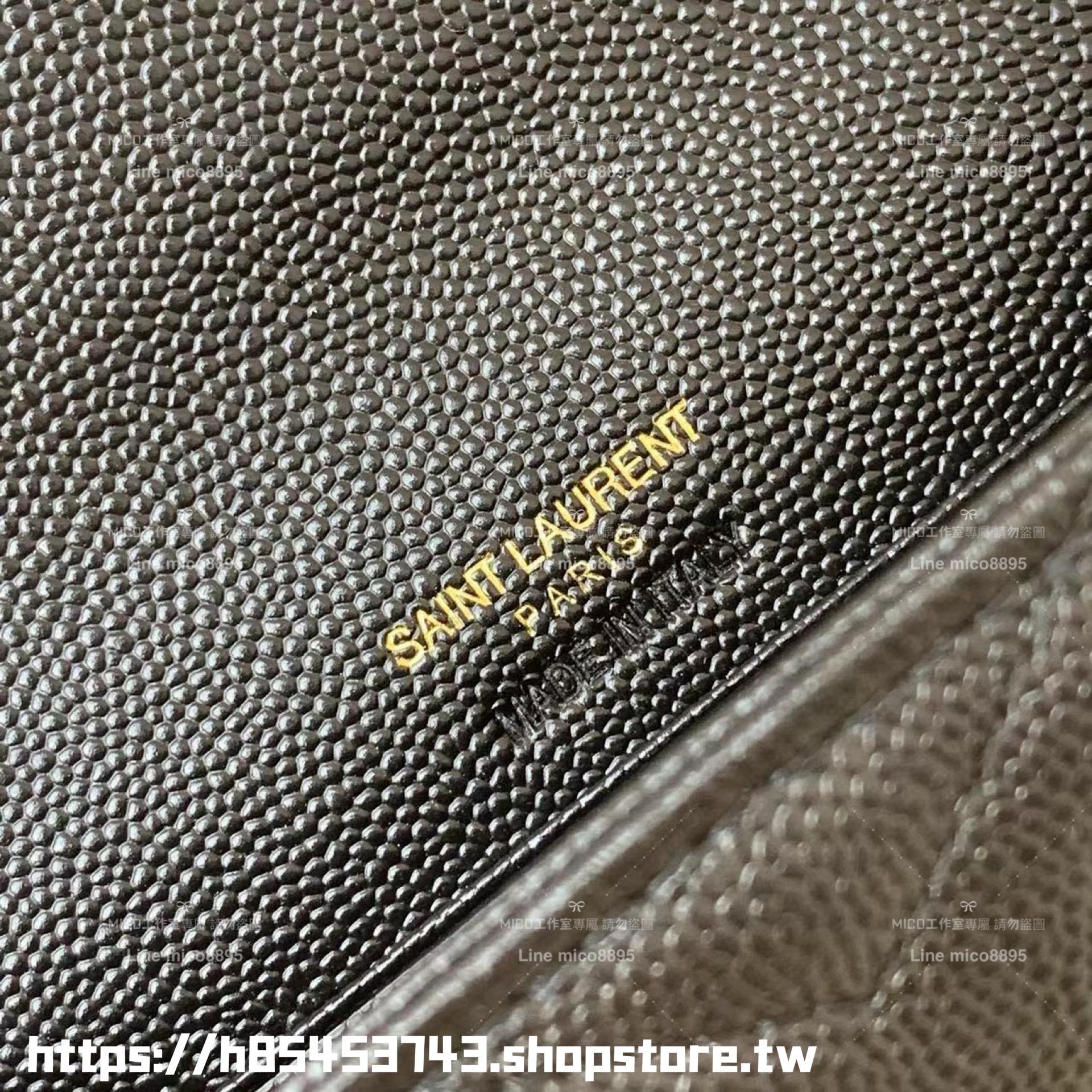 YSL Saint Laurent 黑金 MONOGRAM粒面壓紋皮革小型信封零錢包/卡包