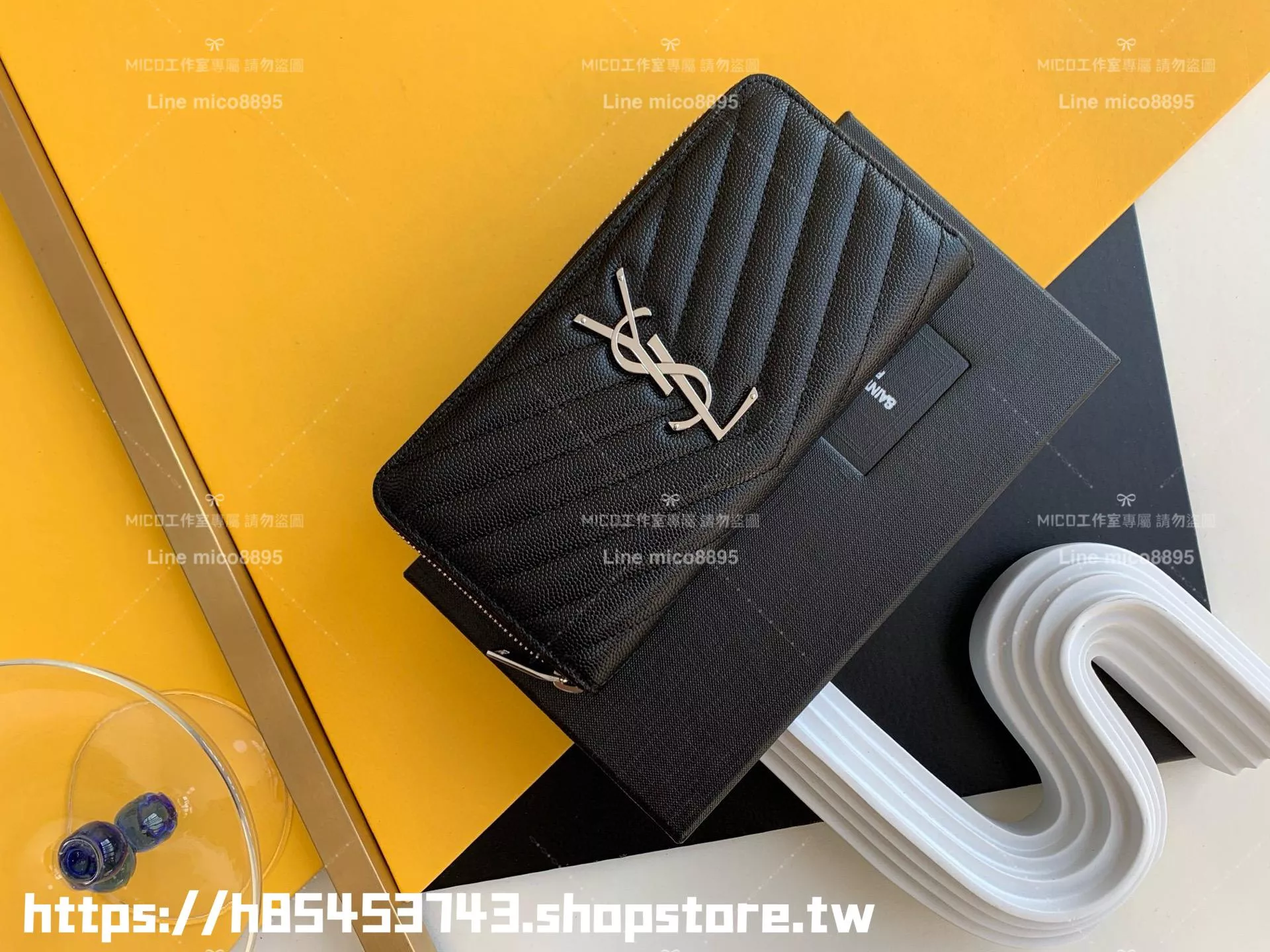 YSL Saint Laurent 黑銀 經典MONOGRAM SAINT LAURENT全拉鏈錢包/拉鍊長夾