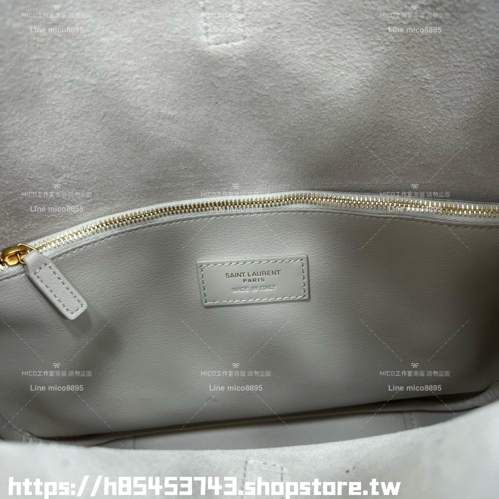 YSL 大款 白色 LE 5 À 7滑面皮革柔軟大型手袋 HOBO肩背包 30cm