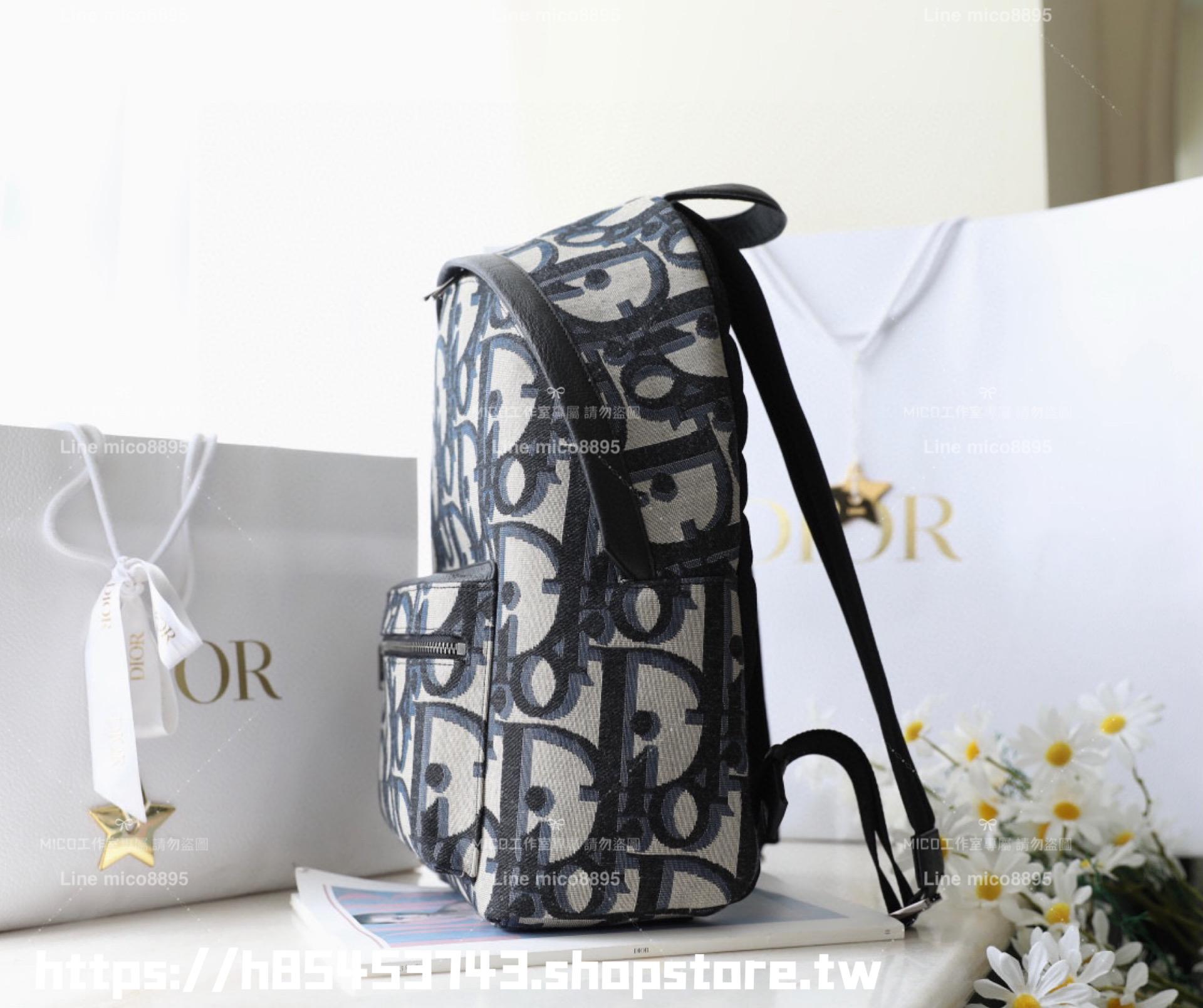 Dior 男女同款 Oblique 深藍大老花圖案提花帆布 Rider 雙肩包 後背包 尺寸 : 30 x 42 x 15 cm