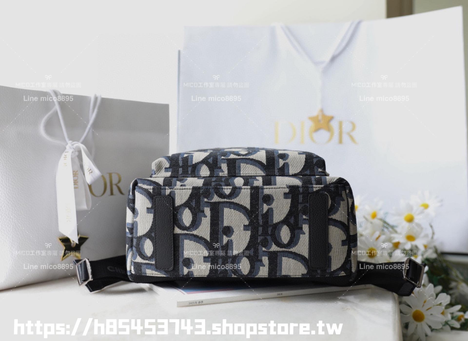 Dior 男女同款 Oblique 深藍大老花圖案提花帆布 Rider 雙肩包 後背包 尺寸 : 30 x 42 x 15 cm