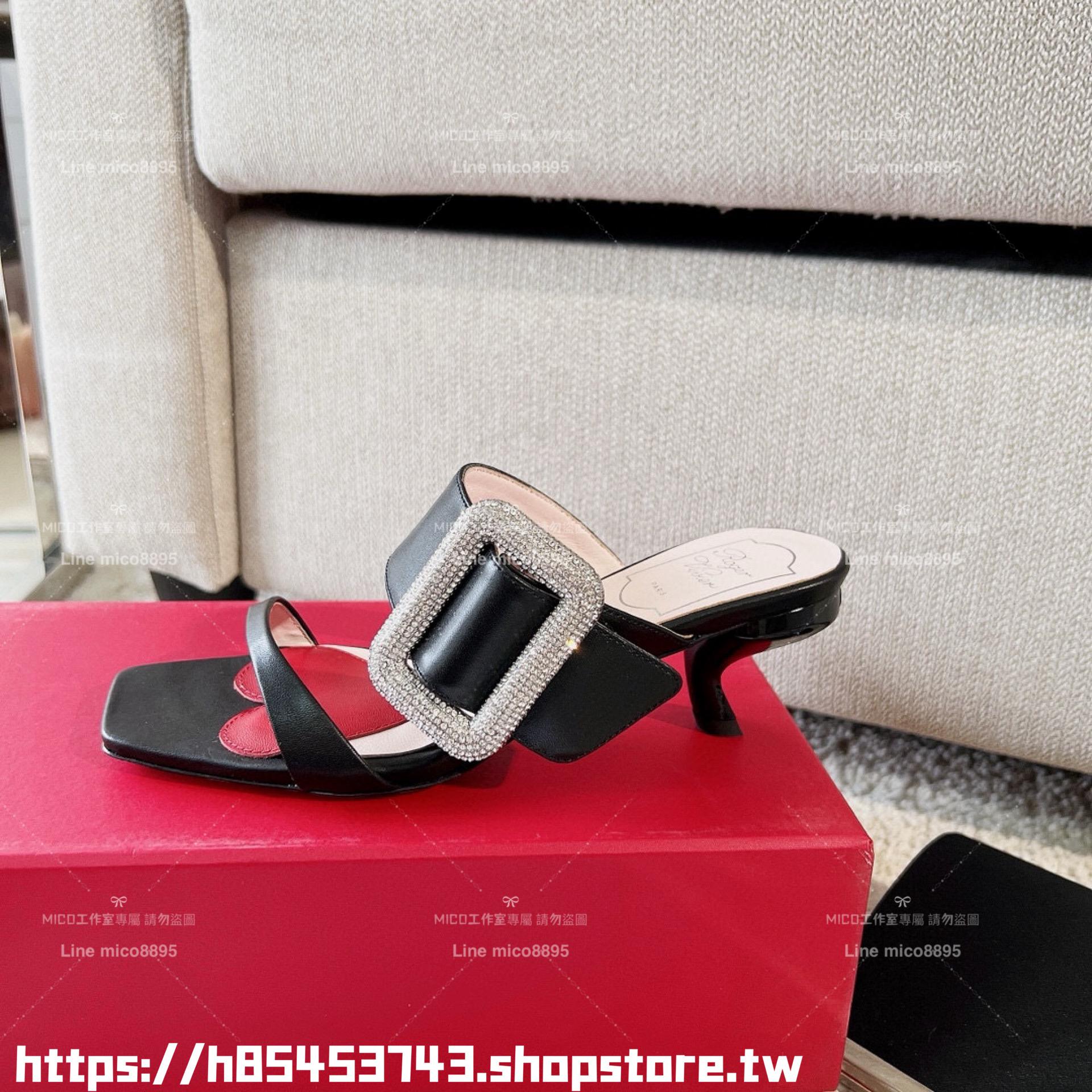 Roger Vivier RV VivChoc繁星鑽扣小貓跟涼鞋 拖鞋 低跟鞋 4.5cm 35-39（34/40🉑️定制不退換）