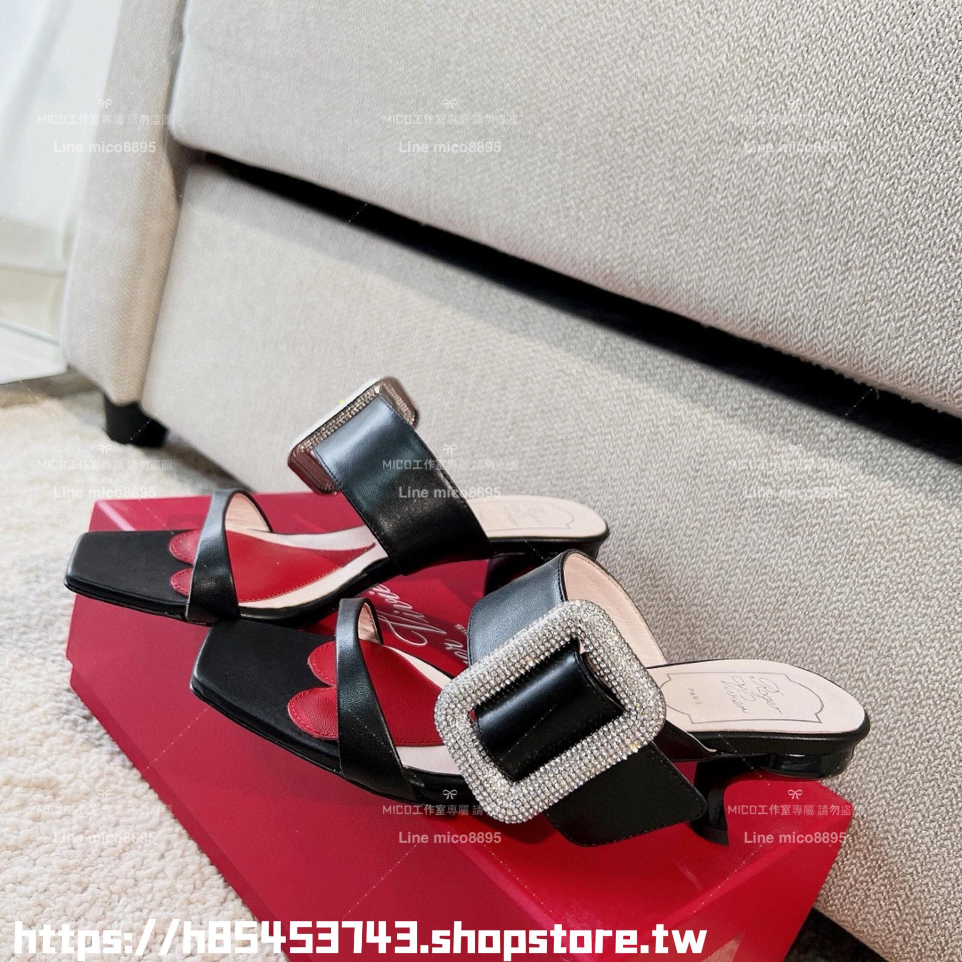 Roger Vivier RV VivChoc繁星鑽扣小貓跟涼鞋 拖鞋 低跟鞋 4.5cm 35-39（34/40🉑️定制不退換）