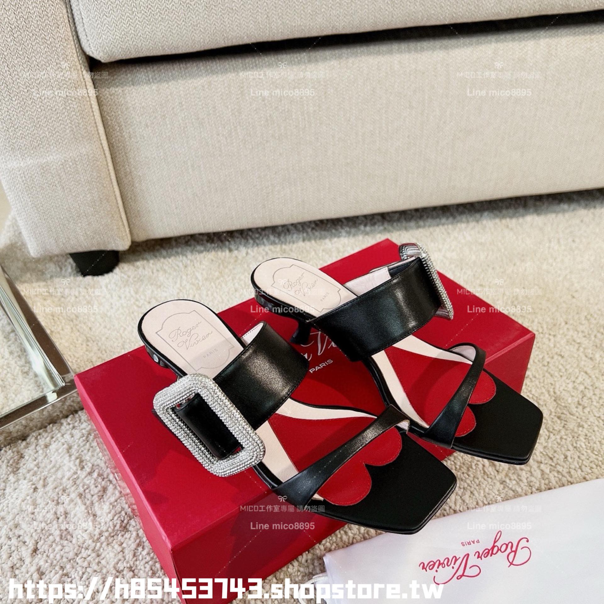 Roger Vivier RV VivChoc繁星鑽扣小貓跟涼鞋 拖鞋 低跟鞋 4.5cm 35-39（34/40🉑️定制不退換）