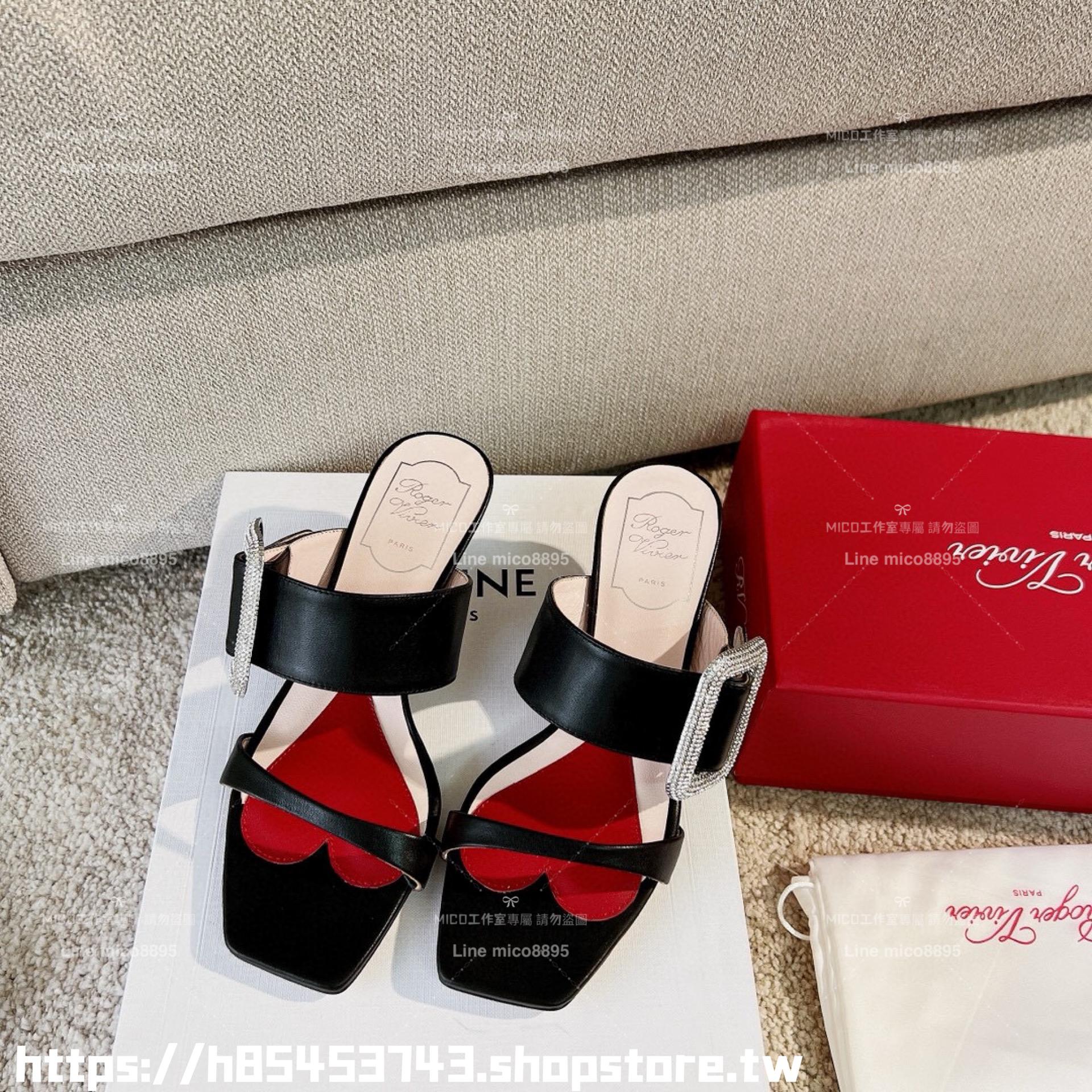 Roger Vivier RV VivChoc繁星鑽扣小貓跟涼鞋 拖鞋 低跟鞋 4.5cm 35-39（34/40🉑️定制不退換）