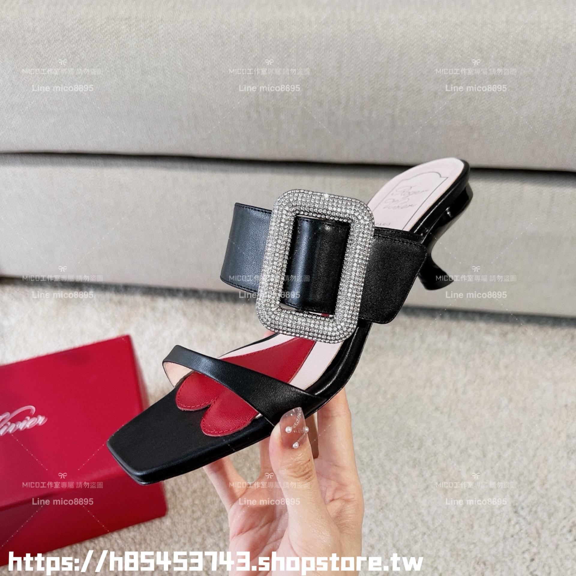 Roger Vivier RV VivChoc繁星鑽扣小貓跟涼鞋 拖鞋 低跟鞋 4.5cm 35-39（34/40🉑️定制不退換）