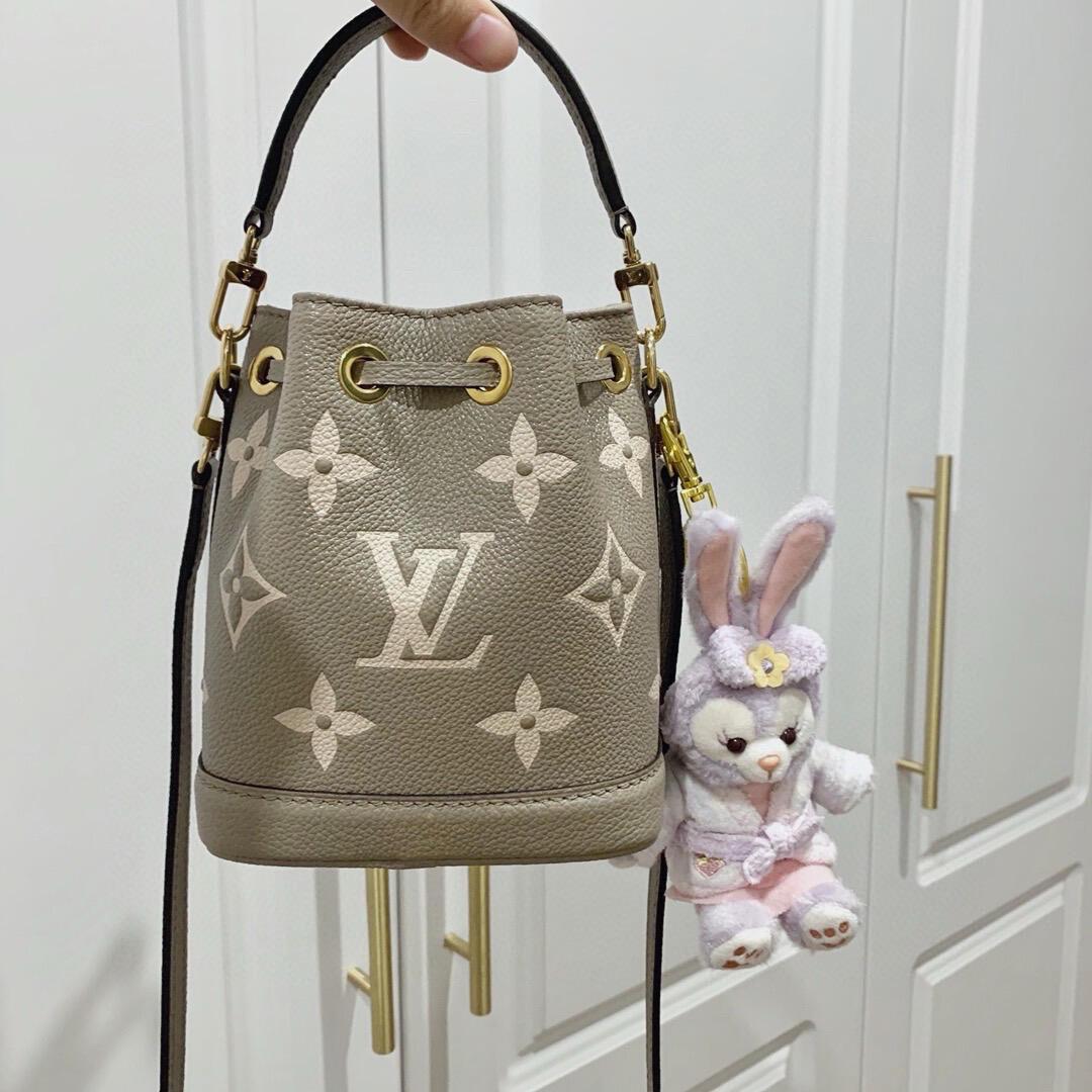 LV 路易威登 NANO NOÉ 手袋 M46291灰色絲印水桶包/抽繩包 16*13cm