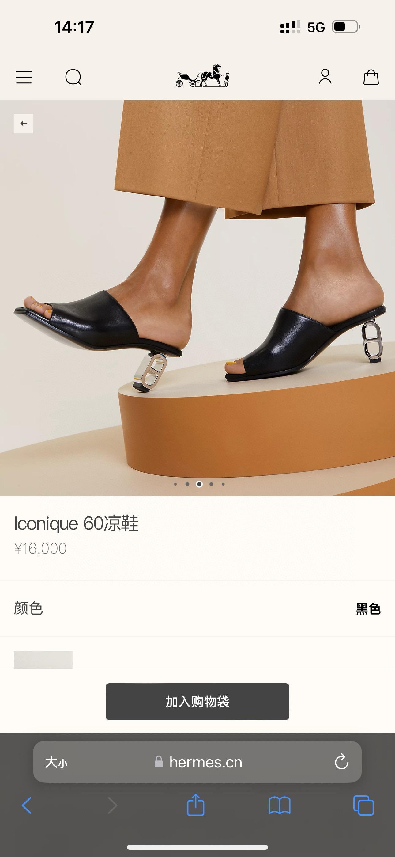 Hermes 愛馬仕｜ 黑色小牛皮 經典豬鼻跟露趾涼鞋 跟鞋 lconique 60涼鞋 34-40