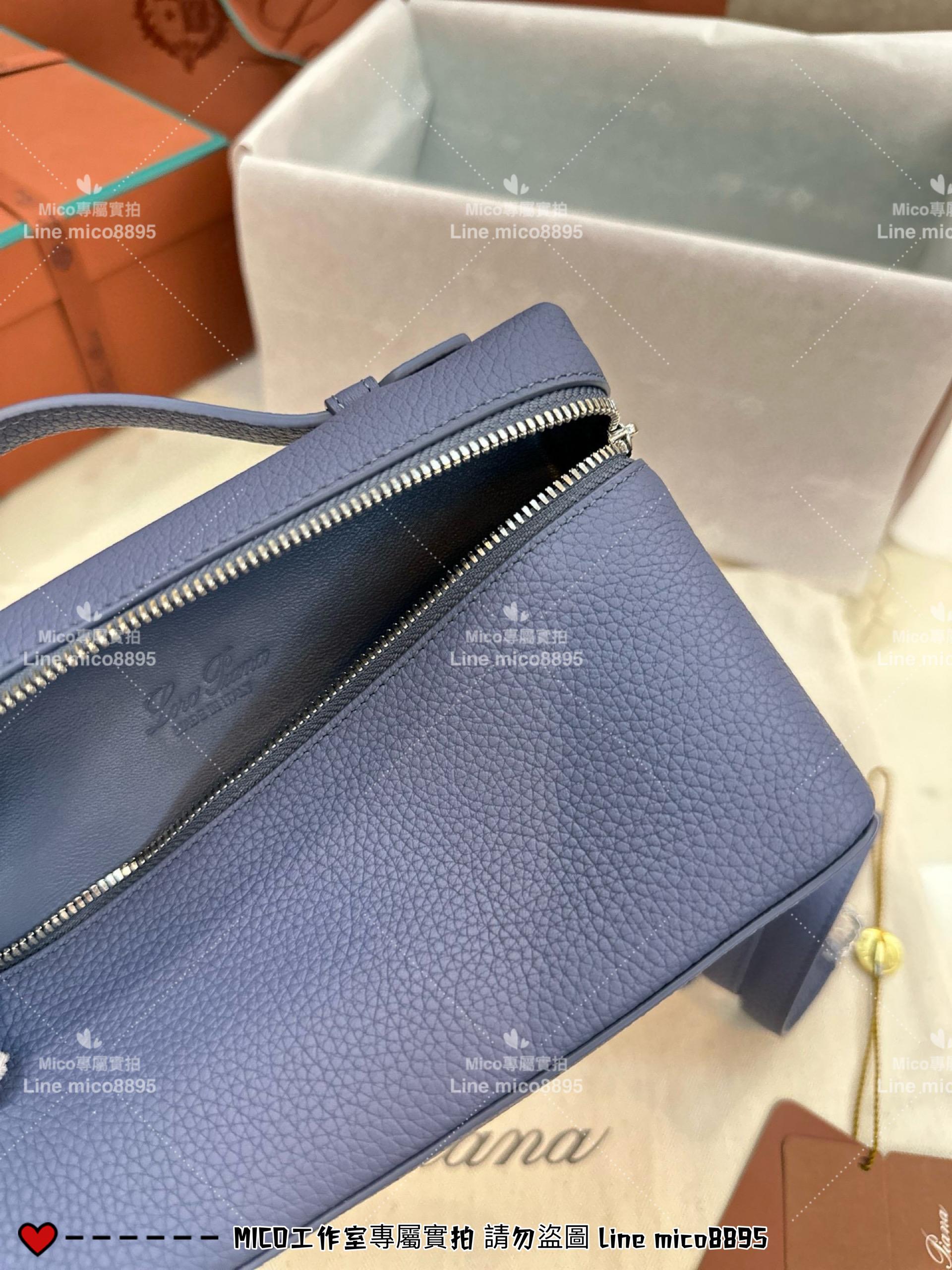 Loro Piana Extra Poket L19 飯盒包 冷顫藍/銀釦 小牛皮 19cm