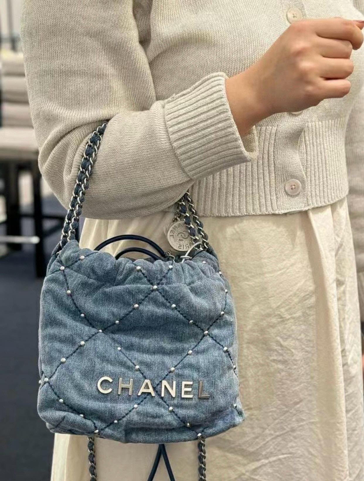 CHANEL 香奈兒 季節款 24s mini 22bag 丹寧牛仔/鉚釘牛仔 22包/22bag 20cm