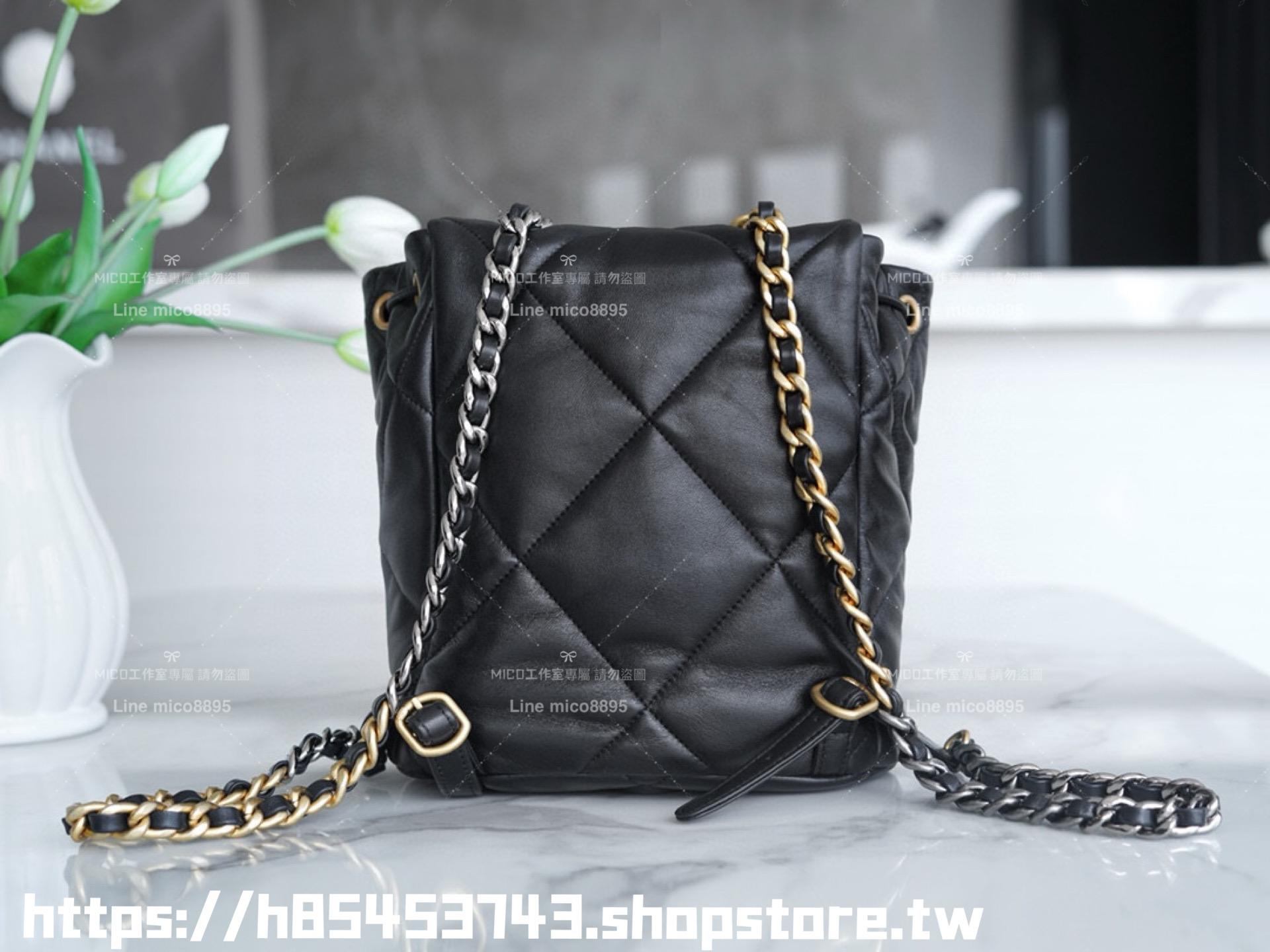 CHANEL 香奈兒 24c 19系列 19雙肩包/後背包 綿羊皮/黑色 26cm