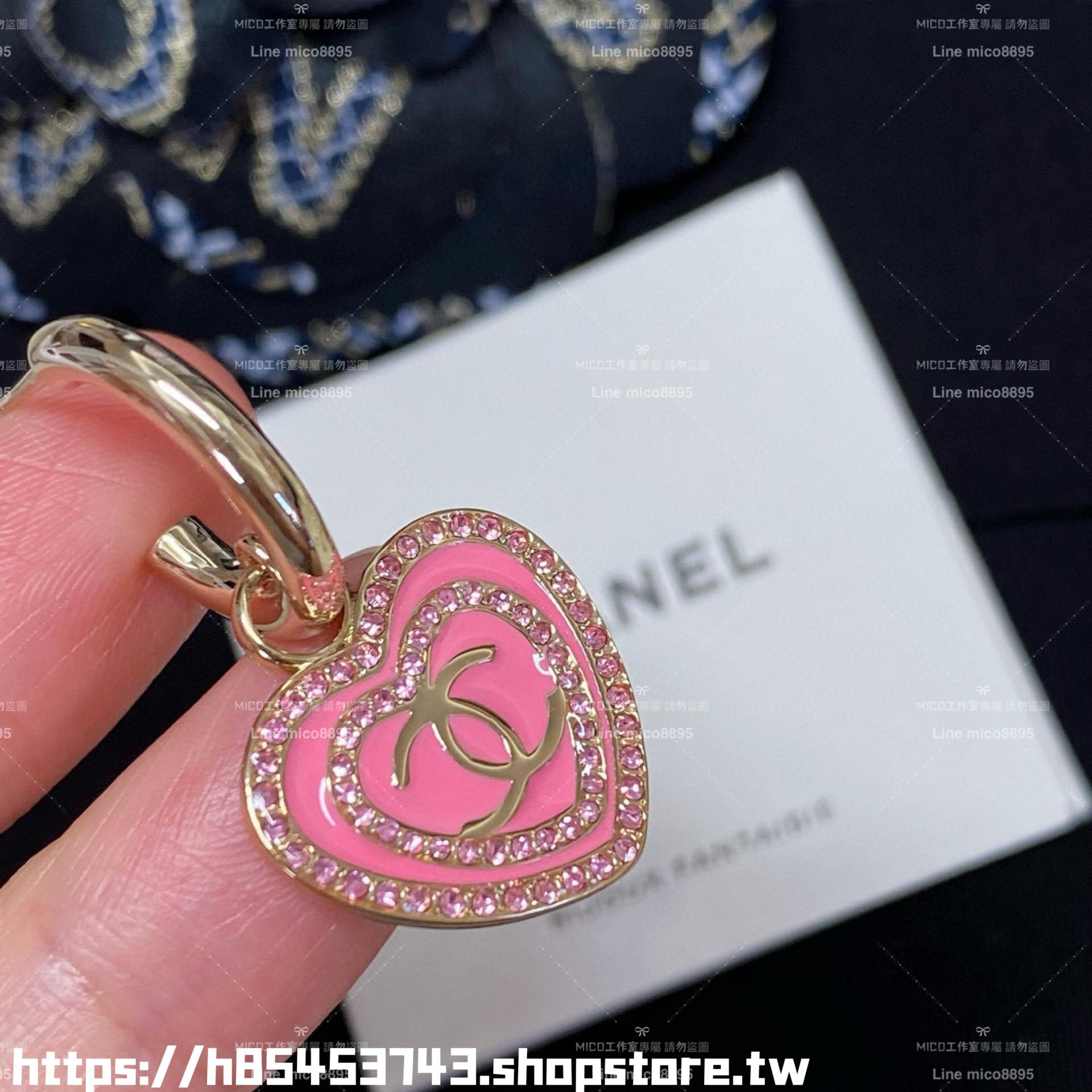 CHANEL 小香 24s 雙圈水晶琺瑯愛心耳環 白色/粉色 下單備註