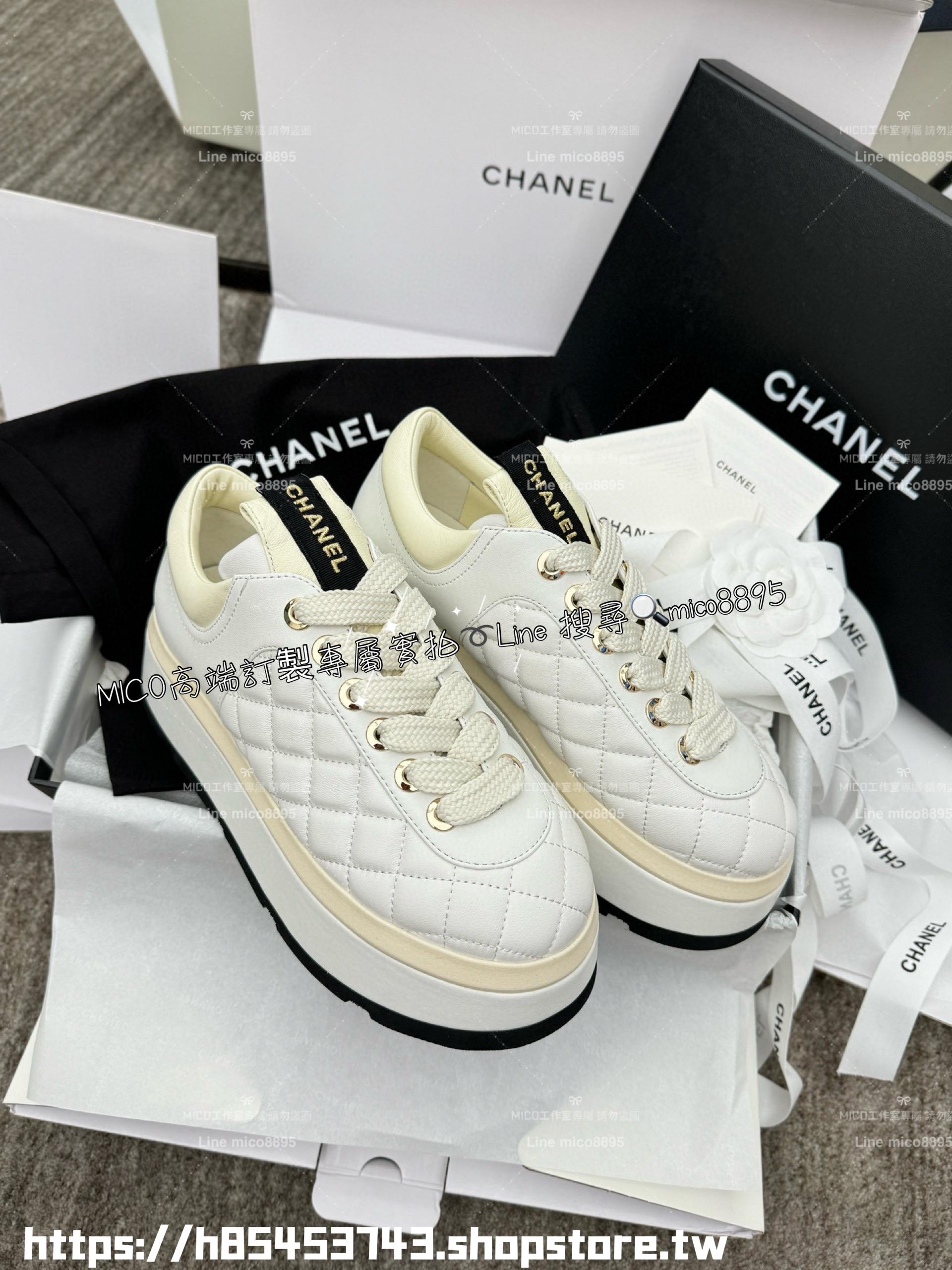 Chanel 24s新款 小羊皮菱格厚底麵包鞋 大頭鞋 底厚5cm 35-39