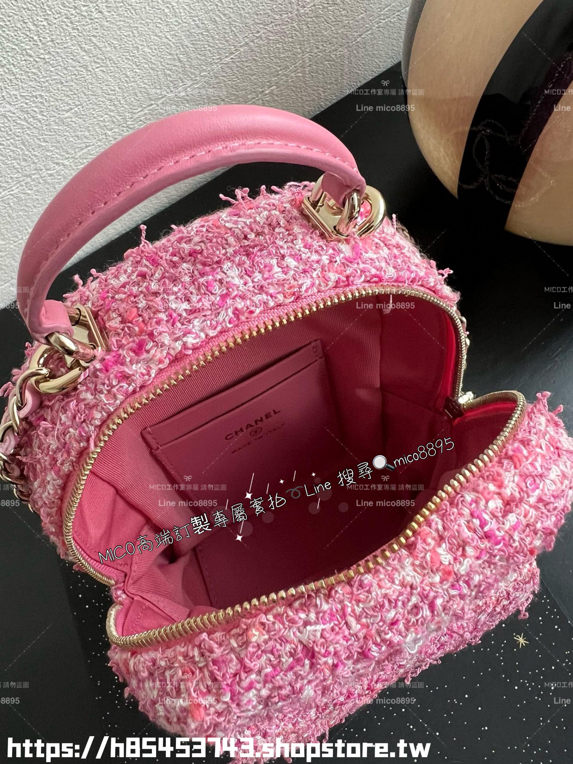 CHANEL 24P mini櫻花粉 毛呢材質雙肩包/後背包/小書包 18cm