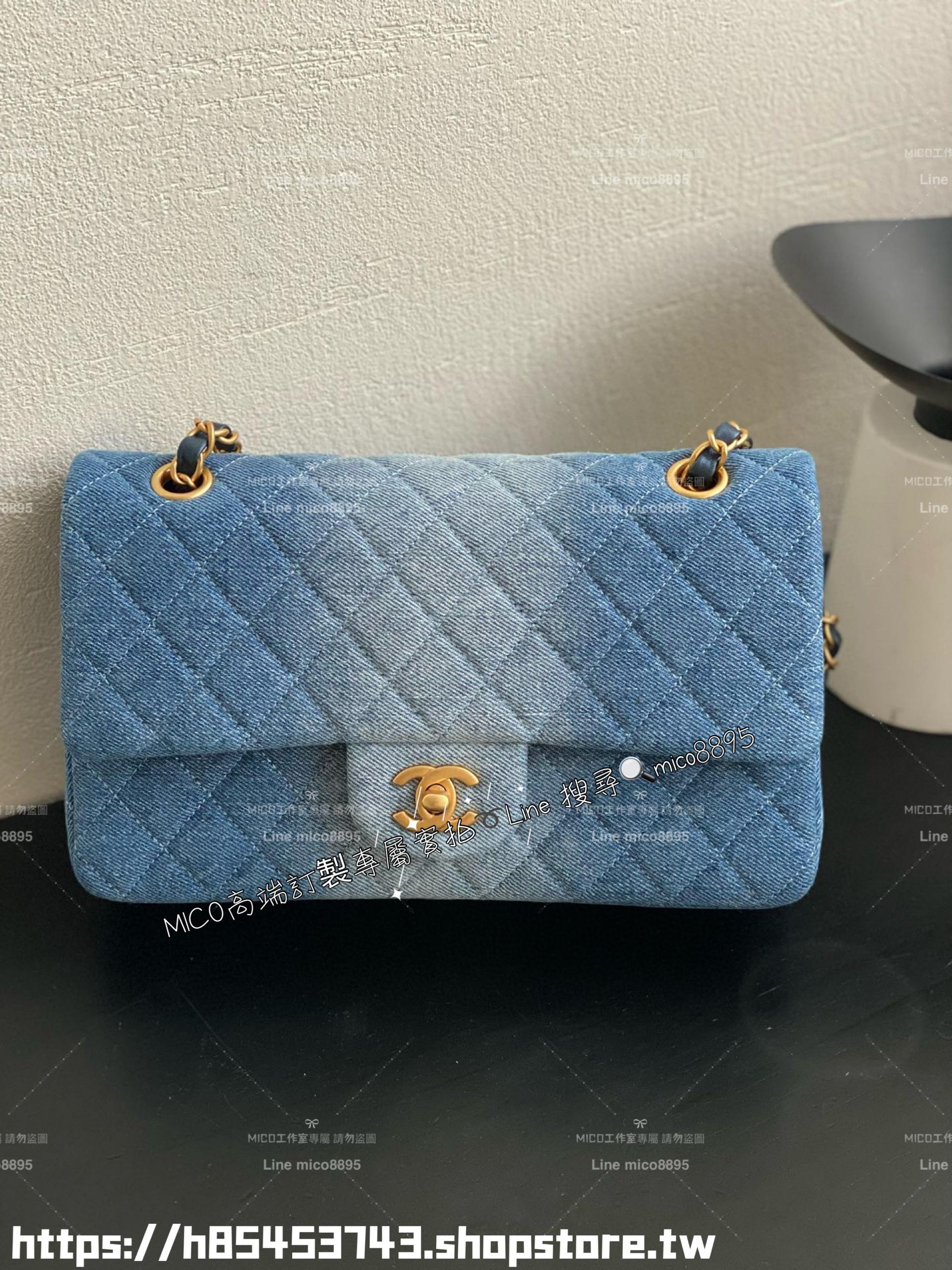 CHANEL 24s 牛仔丹寧款 漸變牛仔中號CF口蓋包 25cm