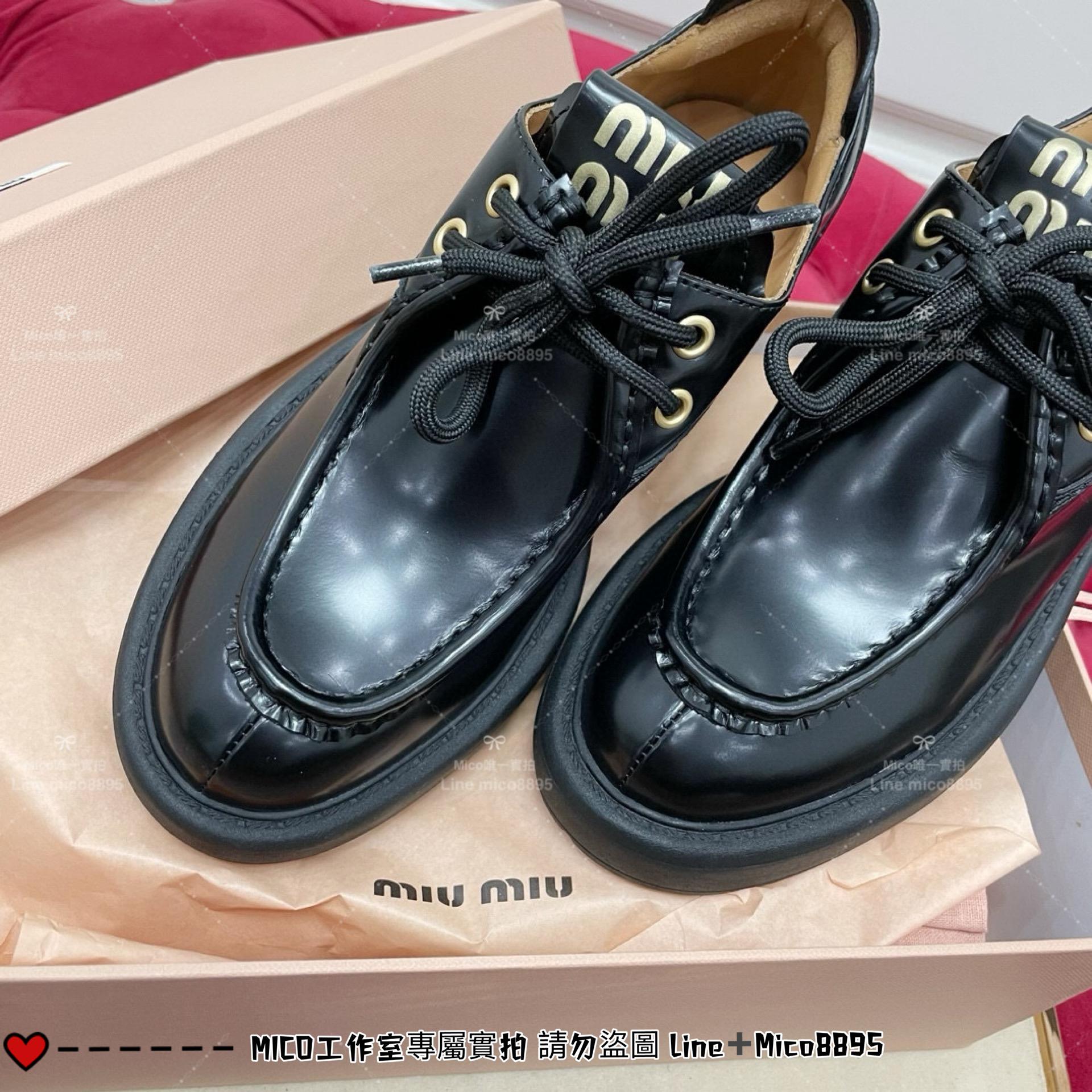 MIUMIU 春夏巴黎時裝周 秀款 厚底繫帶馬丁鞋 樂福鞋 底厚4cm 學院風 35-39