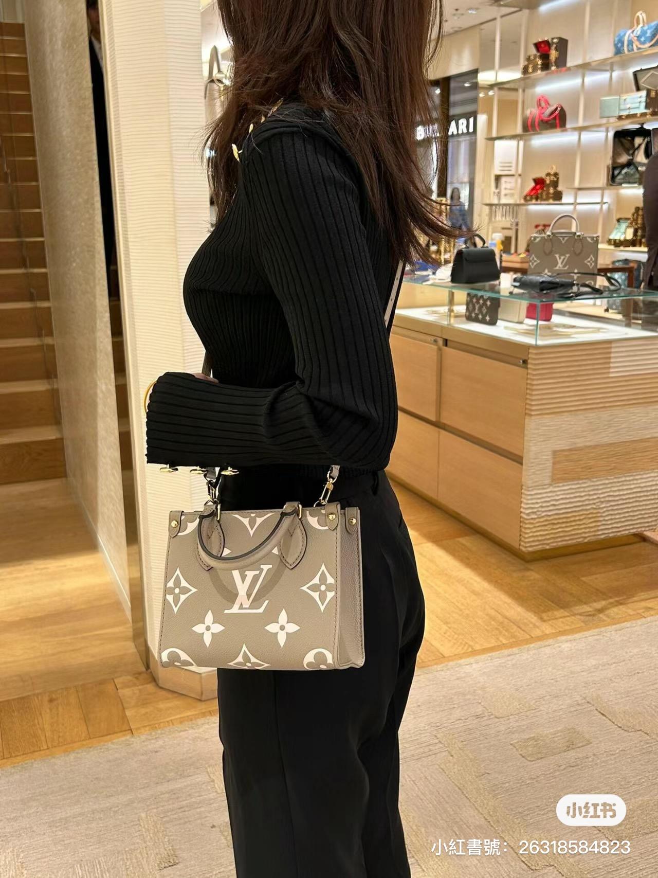 LV M47054 大象灰絲印款 OnTheGo BB 手袋 mini tote黑 Monogram Empreinte 牛皮革 18.5cm