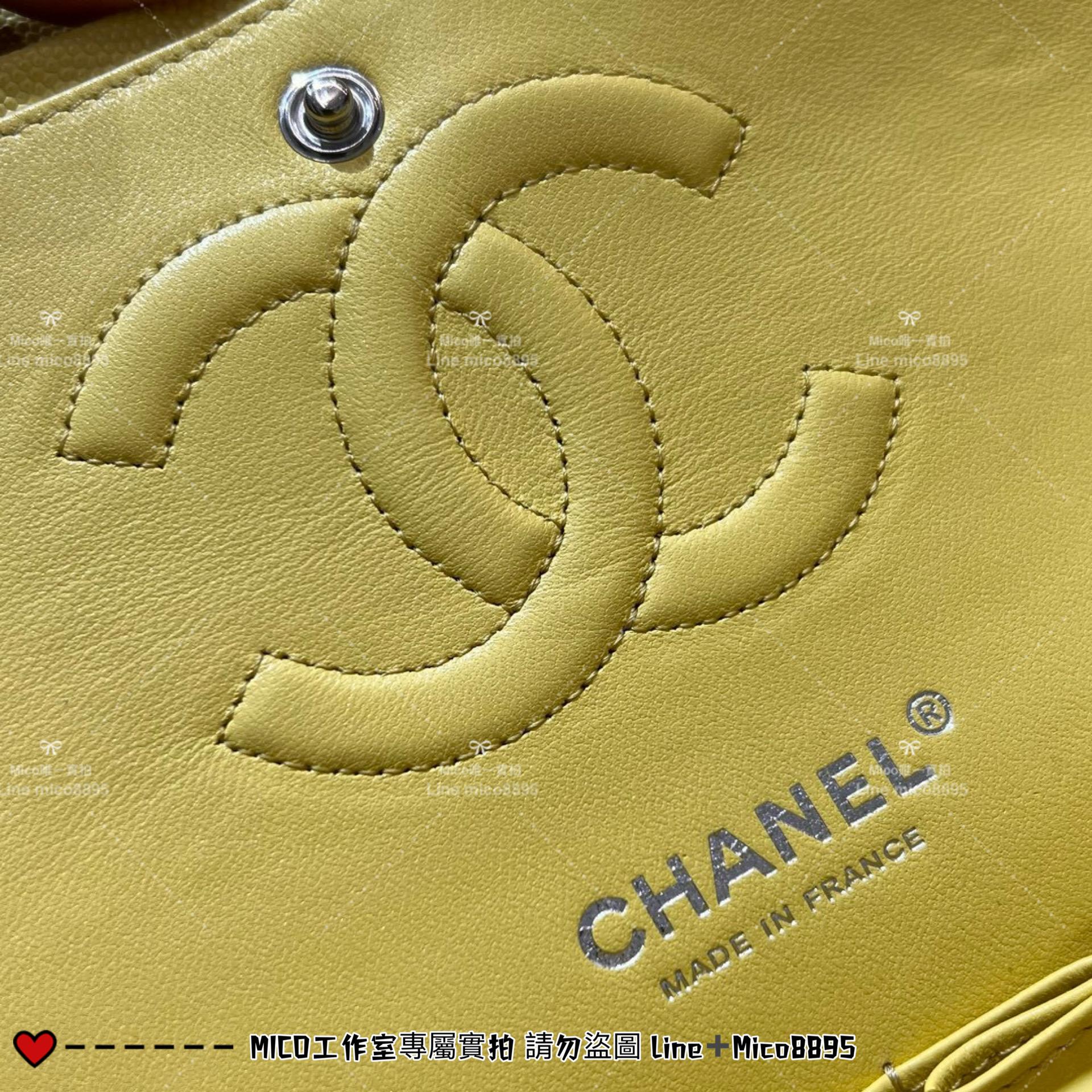 Chanel Classic Flap 經典口蓋包 CF 太陽黃/銀釦 魚子醬牛皮/銀釦/中號/25cm