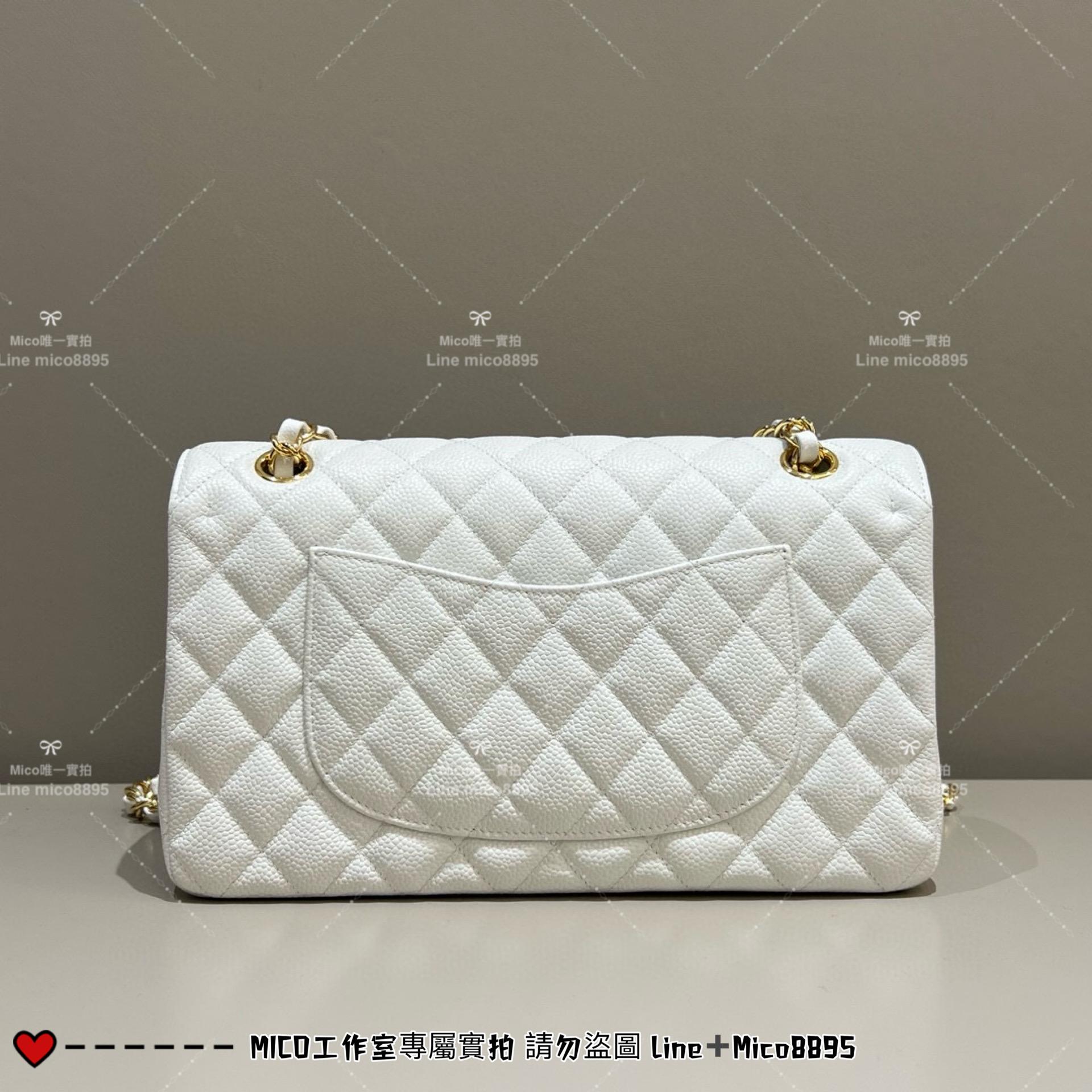 Chanel Classic Flap 經典口蓋包 CF 白色 魚子醬牛皮/金釦/中號/25cm