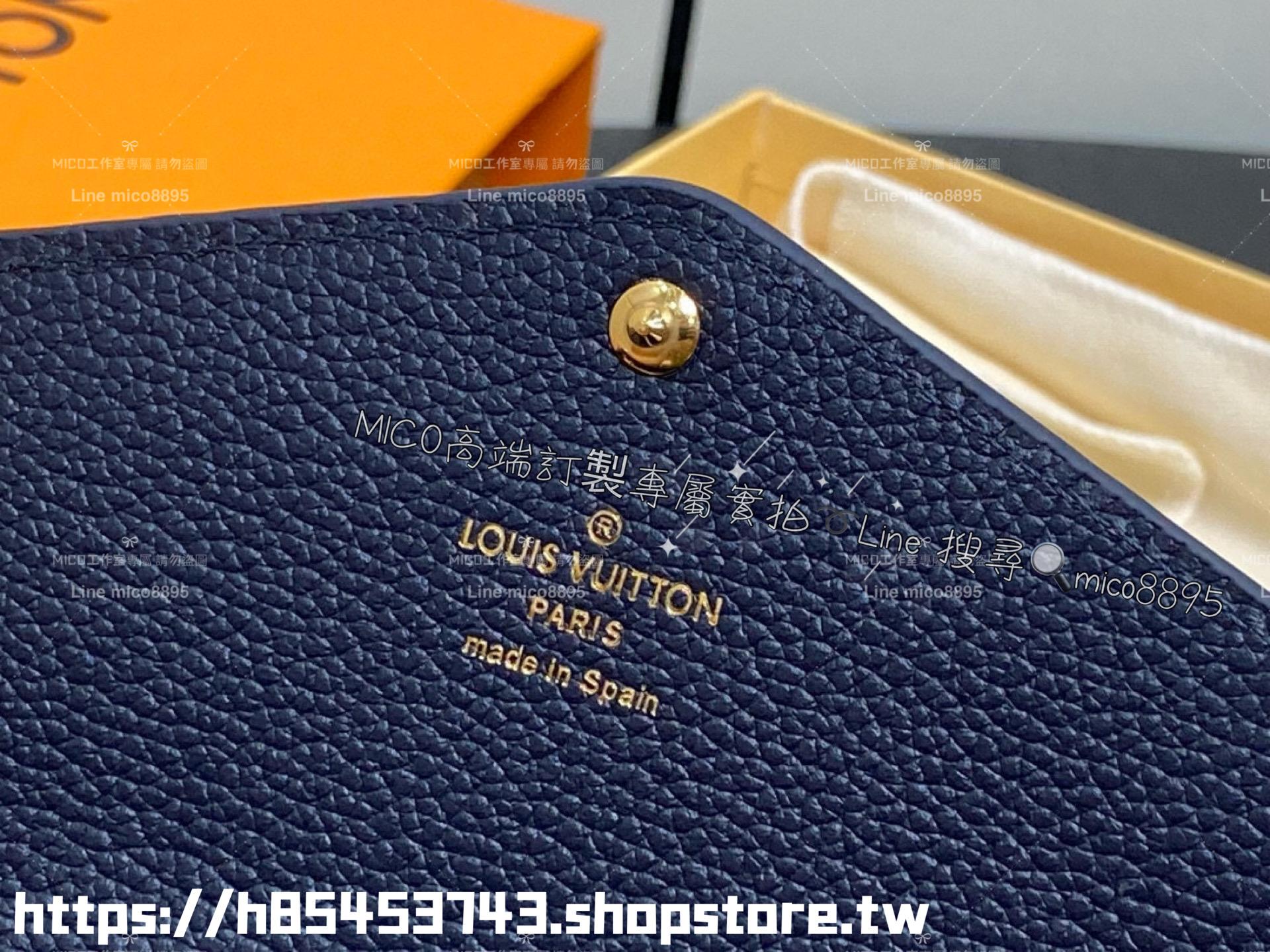 LV 路易威登｜m81049 海軍藍壓紋皮革 信封式Sarah錢夾/長夾 兩折長夾 19cm